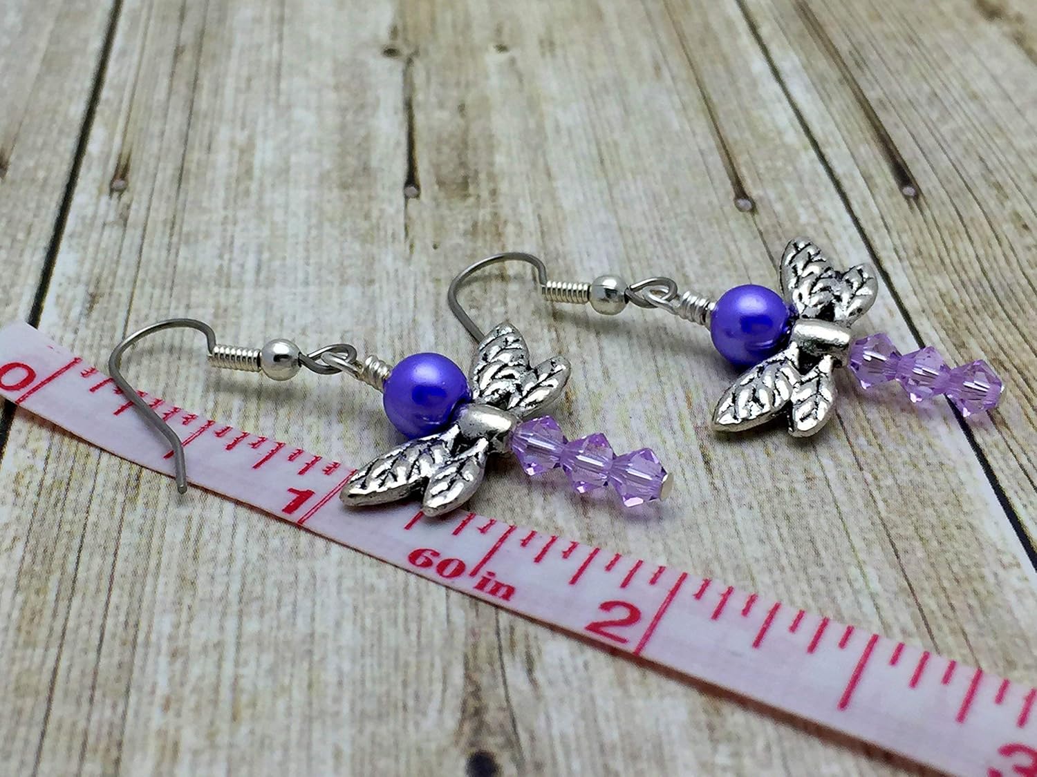 Purple Dragonfly Dangle Earrings for Women, Handmade Beaded Earring