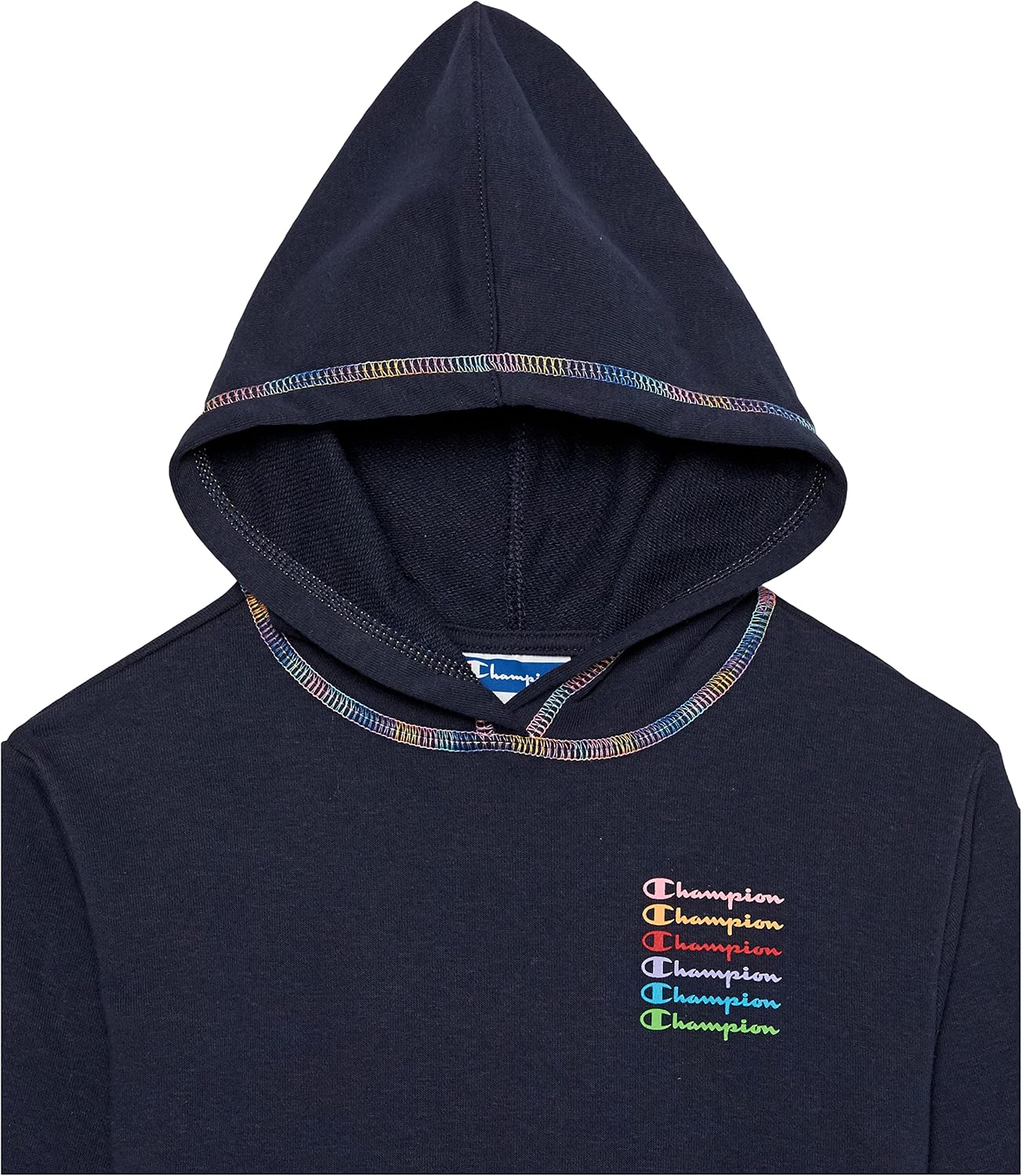 Champion Girls Hoodie, Lightweight Pullover For Sweatshirt, Graphics, Navy Stacked Script, 6X US