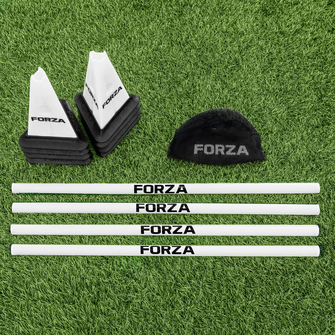 FORZA Pro Haies avec Plots Tri [8 Couleurs] | 8 Plots, 8 Bases et 4 Poteaux d’Obstacle | Améliorez des Compétences Essentielles