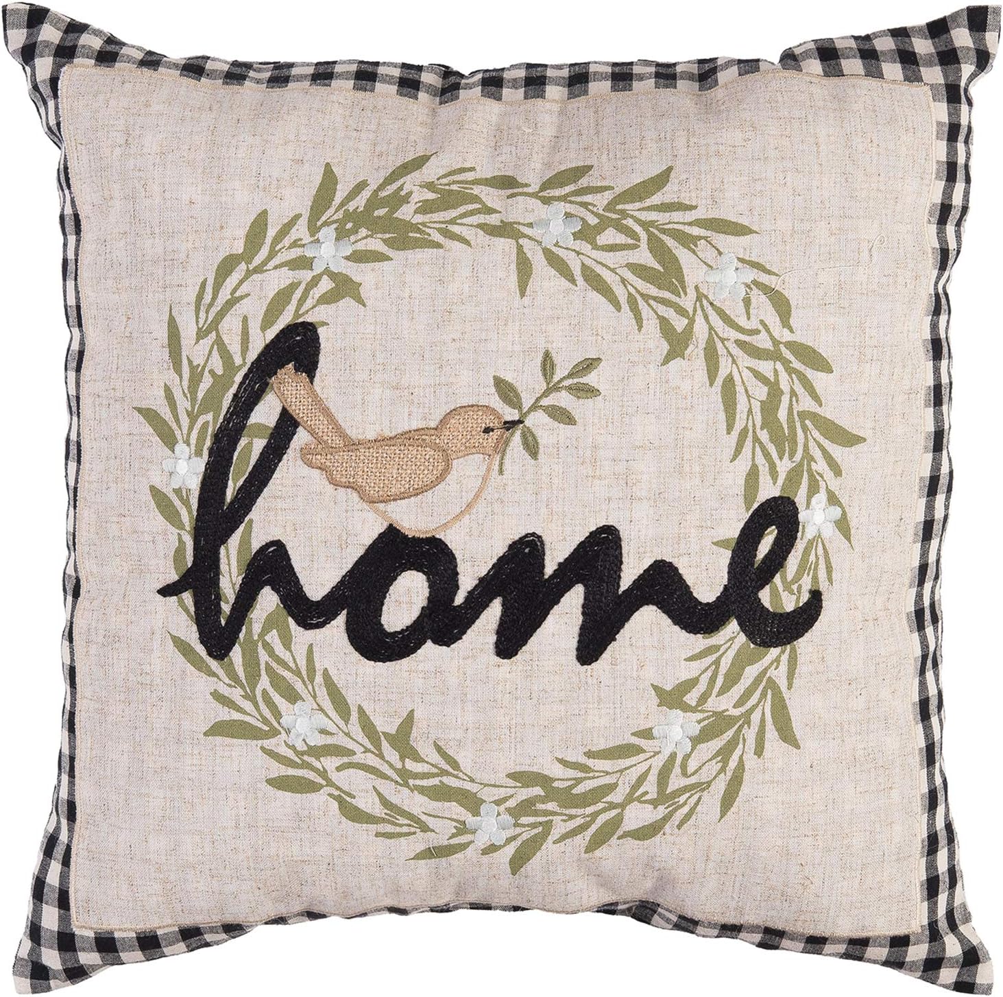 C&F Home Wreathed Birds Embroidered Pillow 17" x 17" Home Pillow Tan Square Soft Woven Pillow for Couch Sofa Bed Chair Cotton 17" x 17" Tan