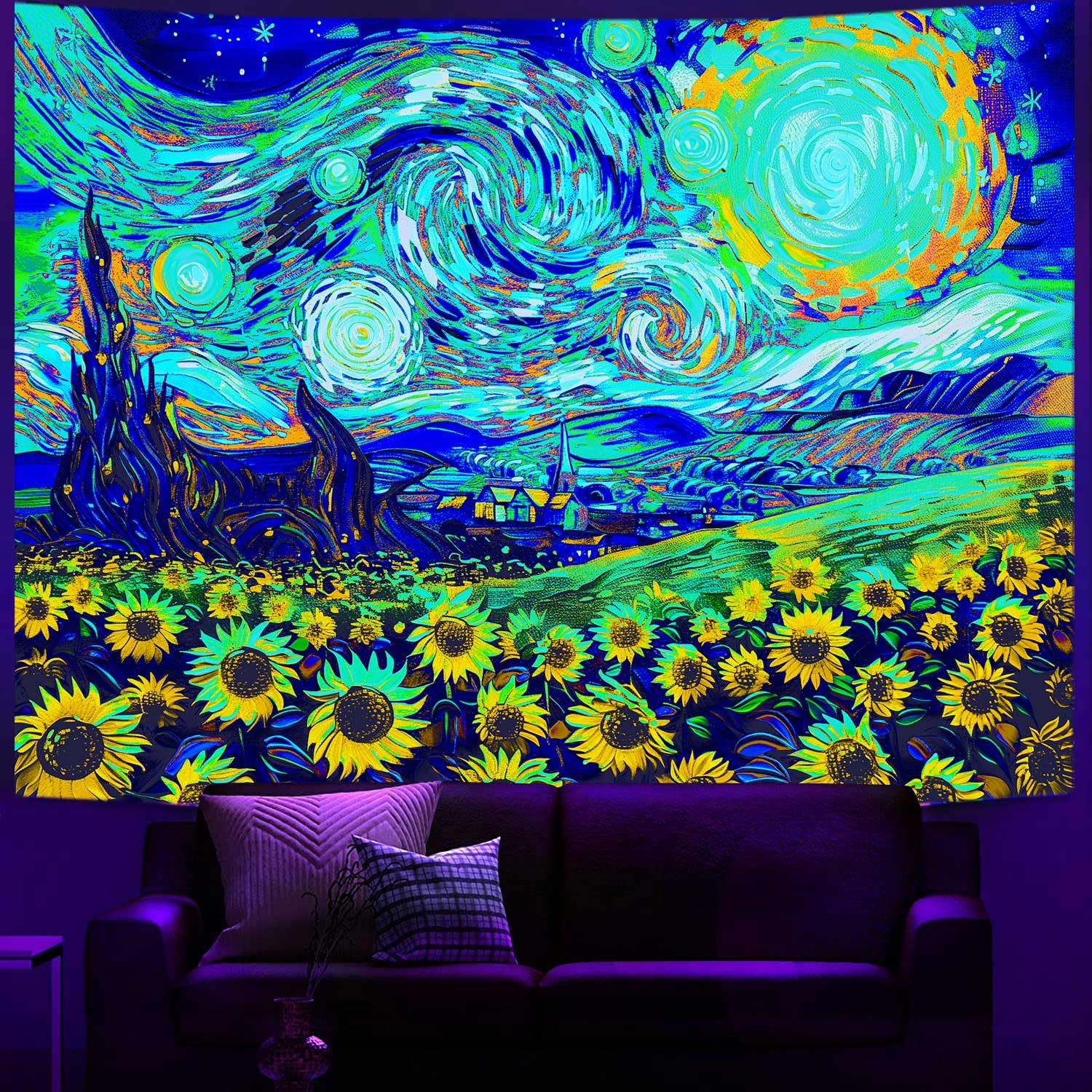 Amazon.com: MERCHR Van UV Gogh Blacklight Tapestry Aesthetic UV