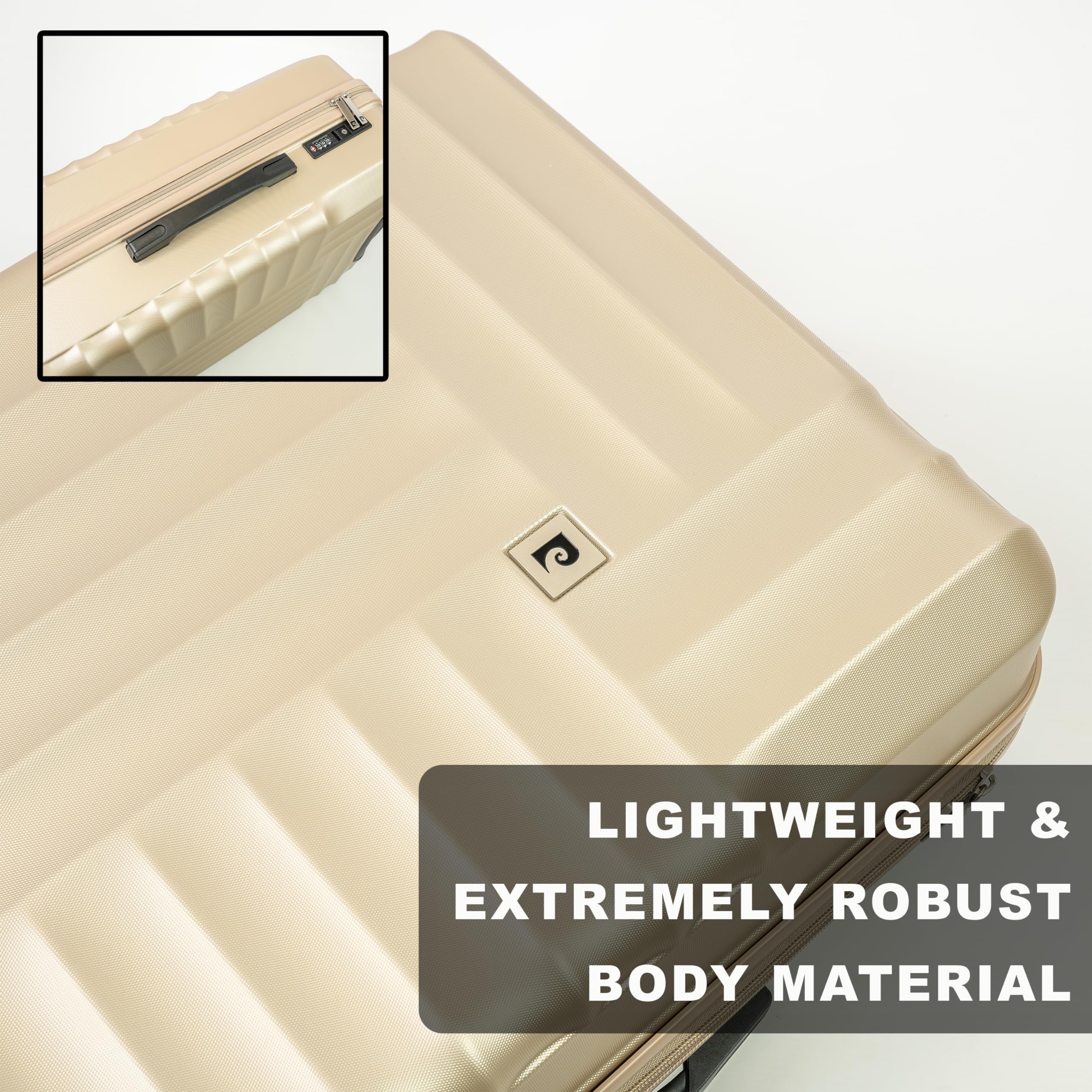 Pierre Cardin – Valise Soleil – Valise de voyage rigide avec 8 roulettes pivotantes à 360 degrés | Serrure TSA et poignée télescopique, champagne, M, Valise