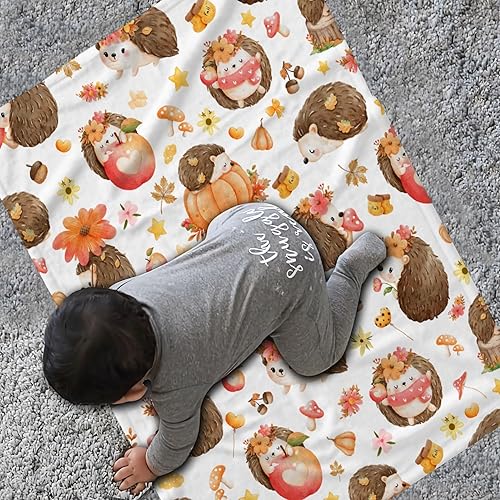 Miniatura 6 de MYSTCOVER Manta de erizos de otoño, 40 x 50 pulgadas, manta de franela acogedora suave y cálida para sofá, cama, sofá, silla, cuna, cochecito,