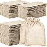 Berlune 100 Pcs Burlap Bags with Drawstring 7 x 9 Inch Party Favor Bags Bulk for Christmas Gift Wedding Favors Jewelry Pouches DIY Craft