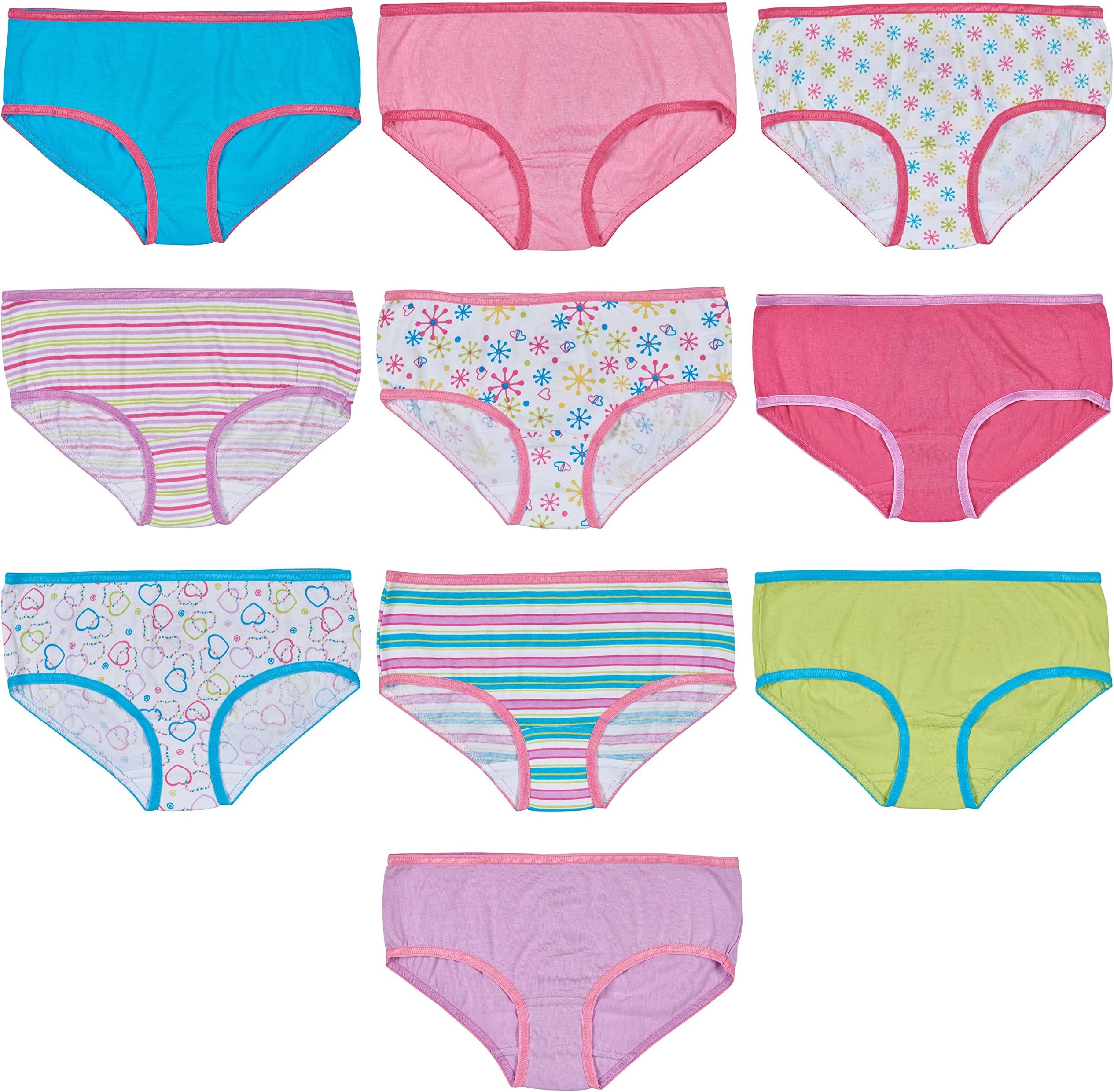 Girls' 100% Cotton Tagless Colorful Hipsters 10-Pack, L (10-12) Yellow/Pink