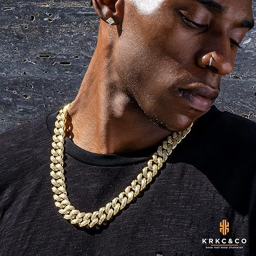Miniatura 3 de KRKC&CO Collar de Oro, Regalo de Cumpleaños de Lujo para Él, Cadena de Eslabones Cubanos Helados para Hombre 1218mm con Piedras de Circonita Cúbica