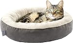 Love's Cabin Round Donut Cat and Dog Cushion Bed, 20in Bed for Cats or Small Dogs, Anti-Slip & Water-Resistant Bottom, Super Soft Durable Fabric Pet Beds, Washable Luxury Cat & Dog Bed Gray