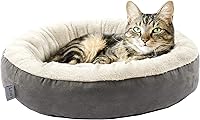 Lovescabin 20 Inch Round Donut Cat & Dog Bed - Super Soft Washable Cushion with Anti-Slip Bottom for Small Pets Up to 15 lbs, Gray