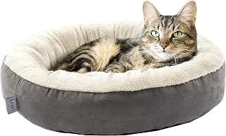 Lovescabin 20 Inch Round Donut Cat & Dog Bed - Super Soft Washable Cushion with Anti-Slip Bottom for Small Pets Up to 15 lbs, Gray