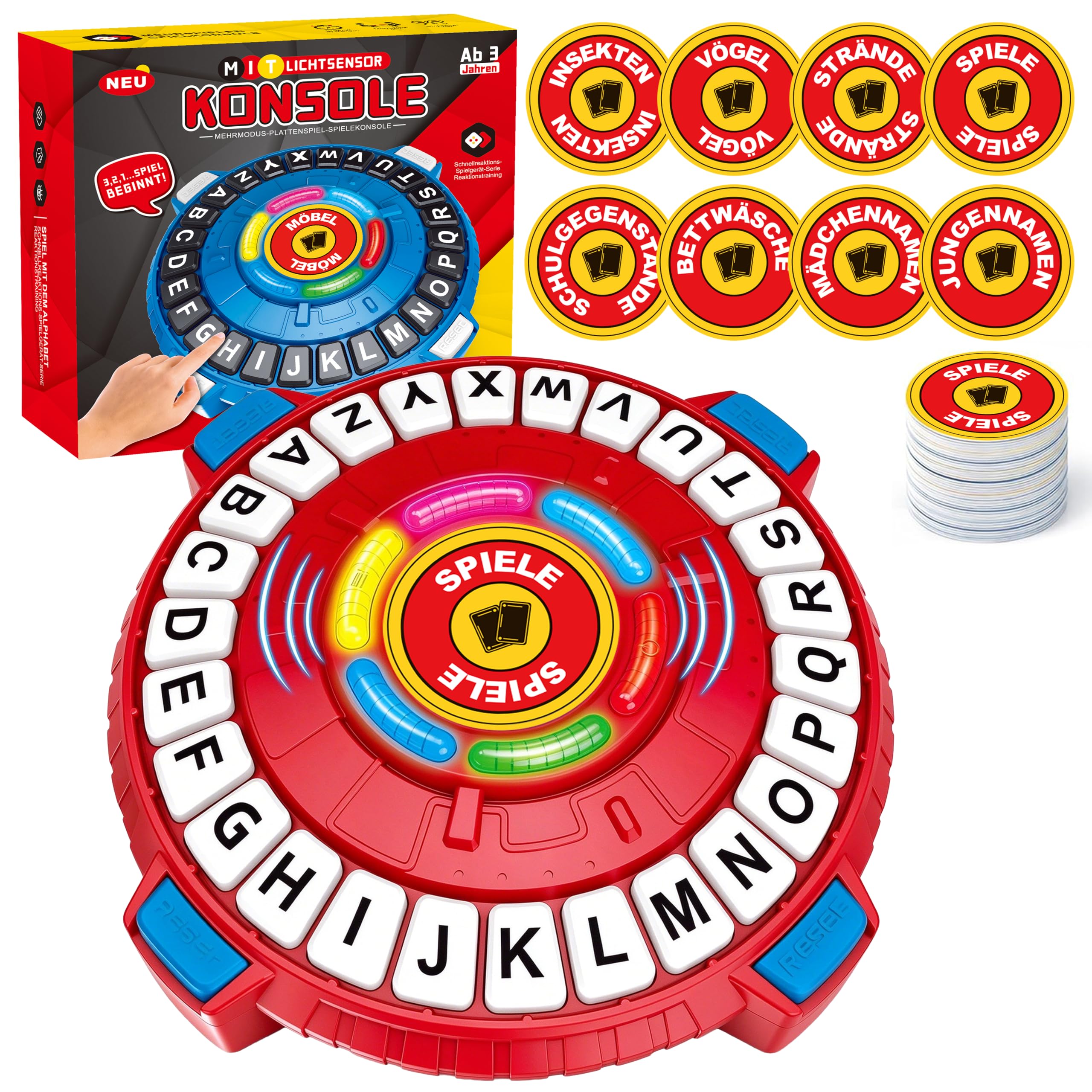 Strukturpaste Wortspiel Deutsch,Brettspiel Familienspiel mit 3 Modi,40 Karten Alphabet,26 Buchstabentasten Gesellschaftsspiele Deutsche Aussprache für 2–6 Spieler,Party&Reisen