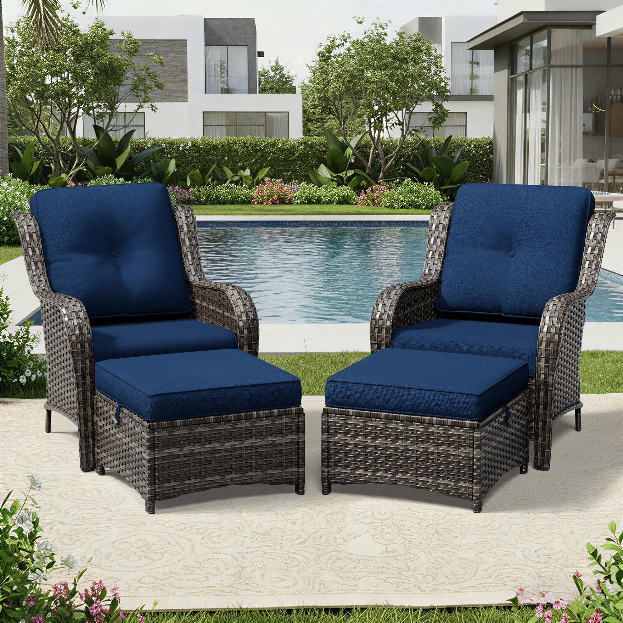 Joyside 4 Piece Wicker Patio Furniture Set, Rattan Patio Chairs with High Back, Deep Seating, Wide Armrest, Thickened Cushions, Outdoor Furniture for Deck, Porch Use