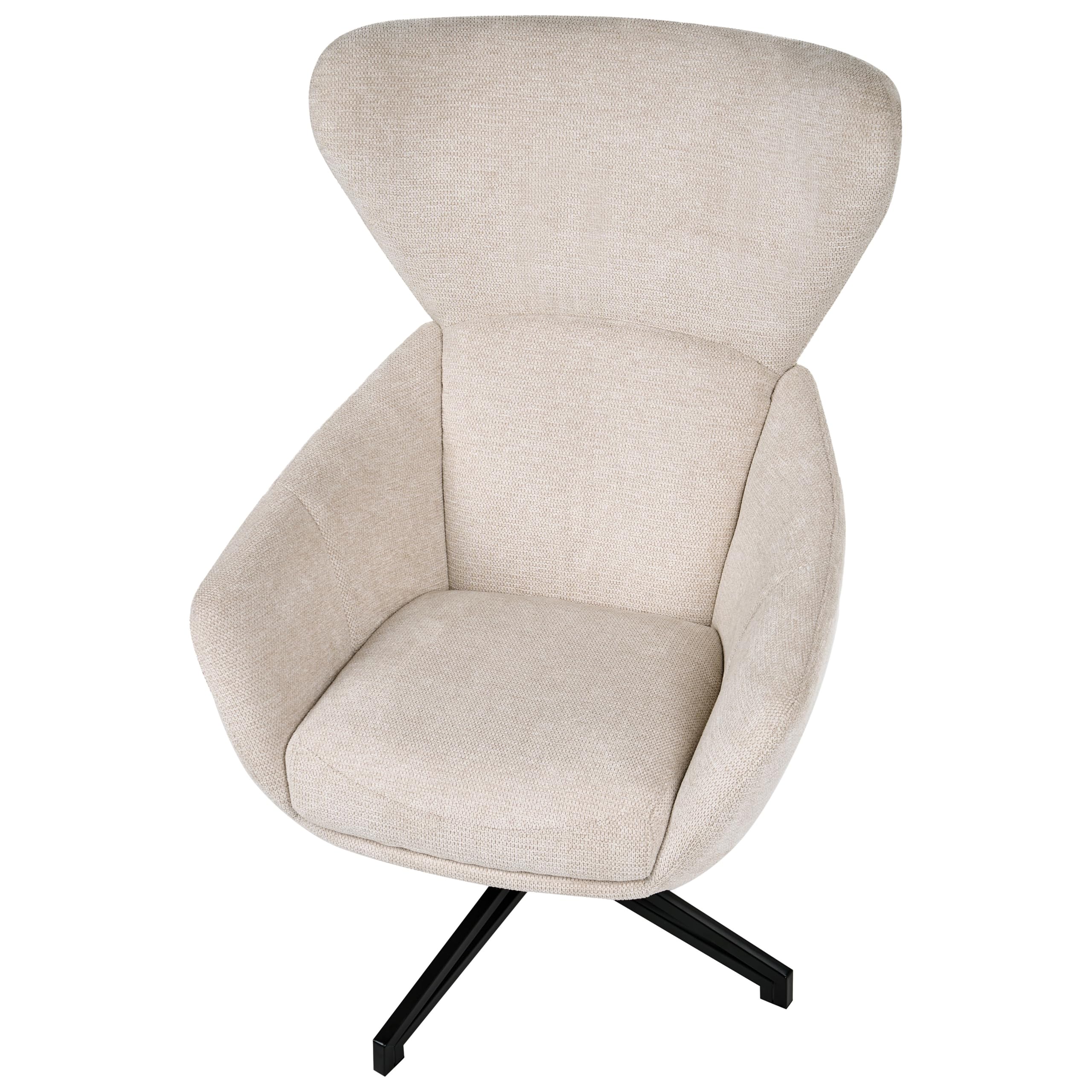 Fotel obrotowy z wysokim oparciem mid-century modern kubełkowy retro jasnobeżowy Dalen