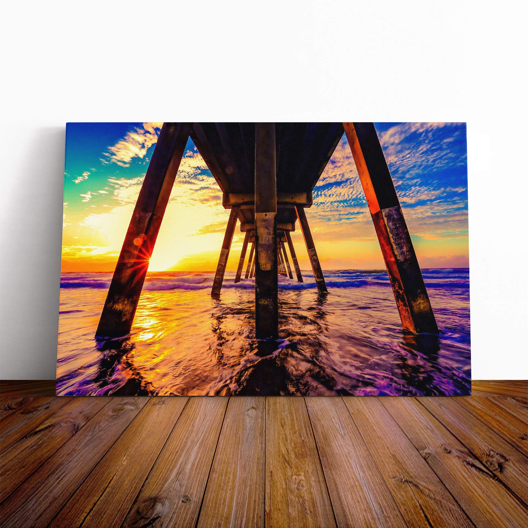 Seascape Jetty Pier Ocean Canvas Print | Gallery Wrapped 30mm Frame Wall Art | 20x14 inches | Ready to Hang | Modern Seascape Picture | Living Room Bedroom Lounge Office