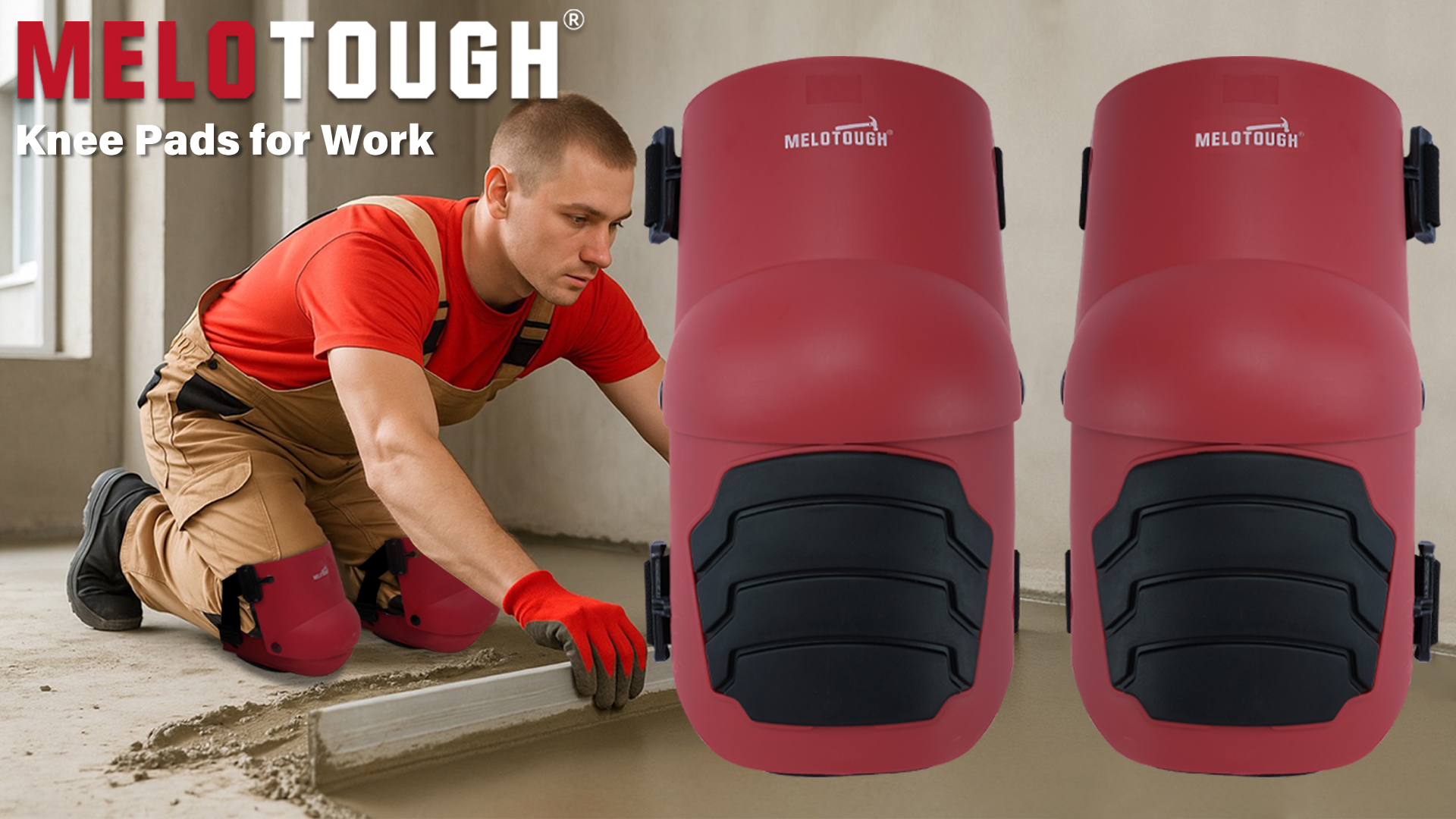 Image of MELOTOUGH Knee Pads for Work,Construction,Flooring,Gardening-Comfortable and Flexible(Red)