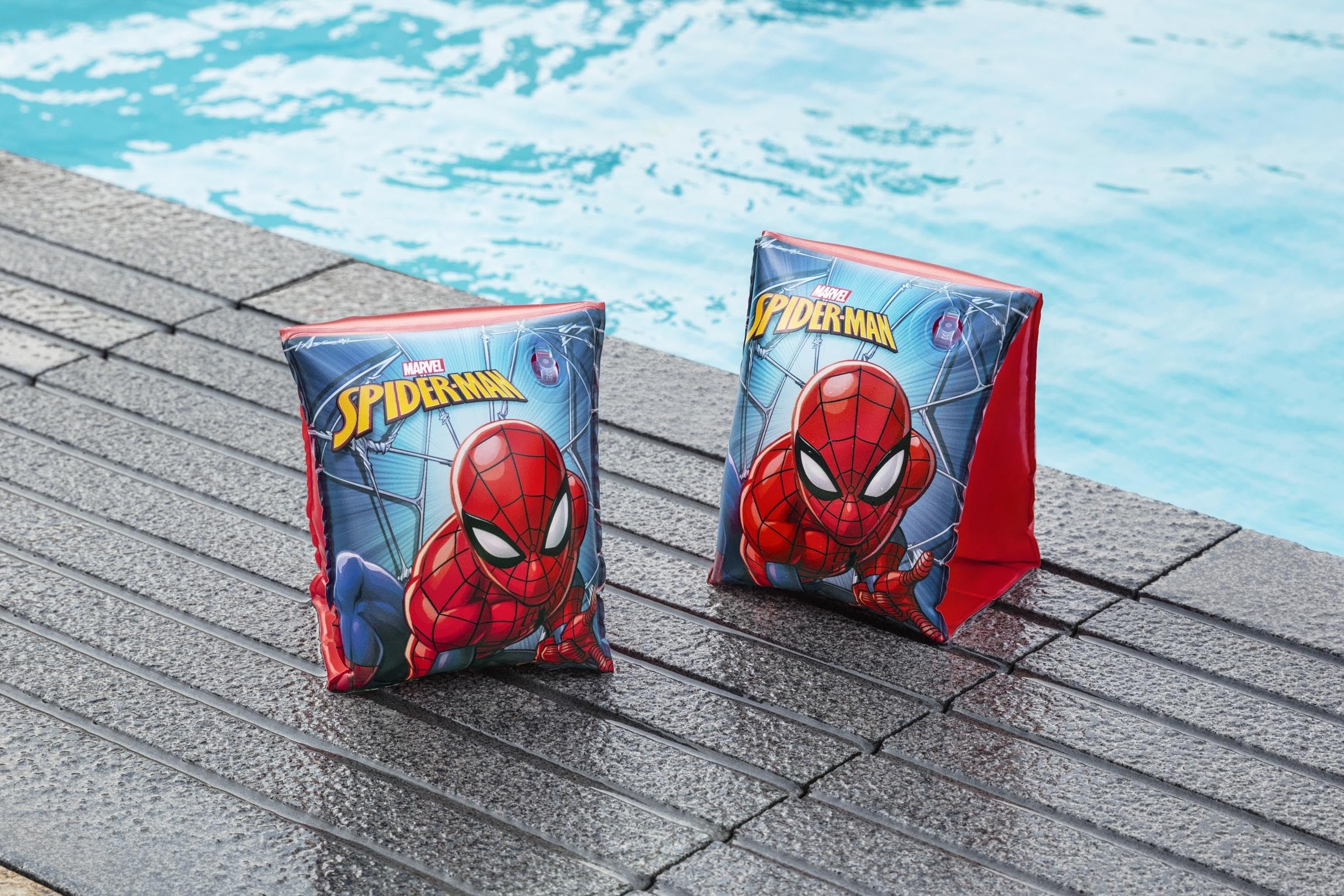 BESTWAY - Opaski Marvel Spiderman - Opaska - 98001N - Czerwony - Winyl - 23 cm x 15 cm - Zabawka dla dzieci - Gra na świeżym powietrzu - Basen - Licencja oficjalna - Od 3 lat