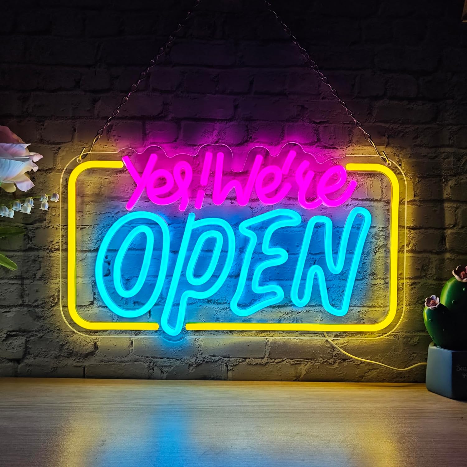 Led Neon Open Signs for Business Window Wall Door, 16" X 9" Open Sign for Coffee Bar Shop Store Restaurant Hotel Salon, USB Powered, Dimmable Brightness