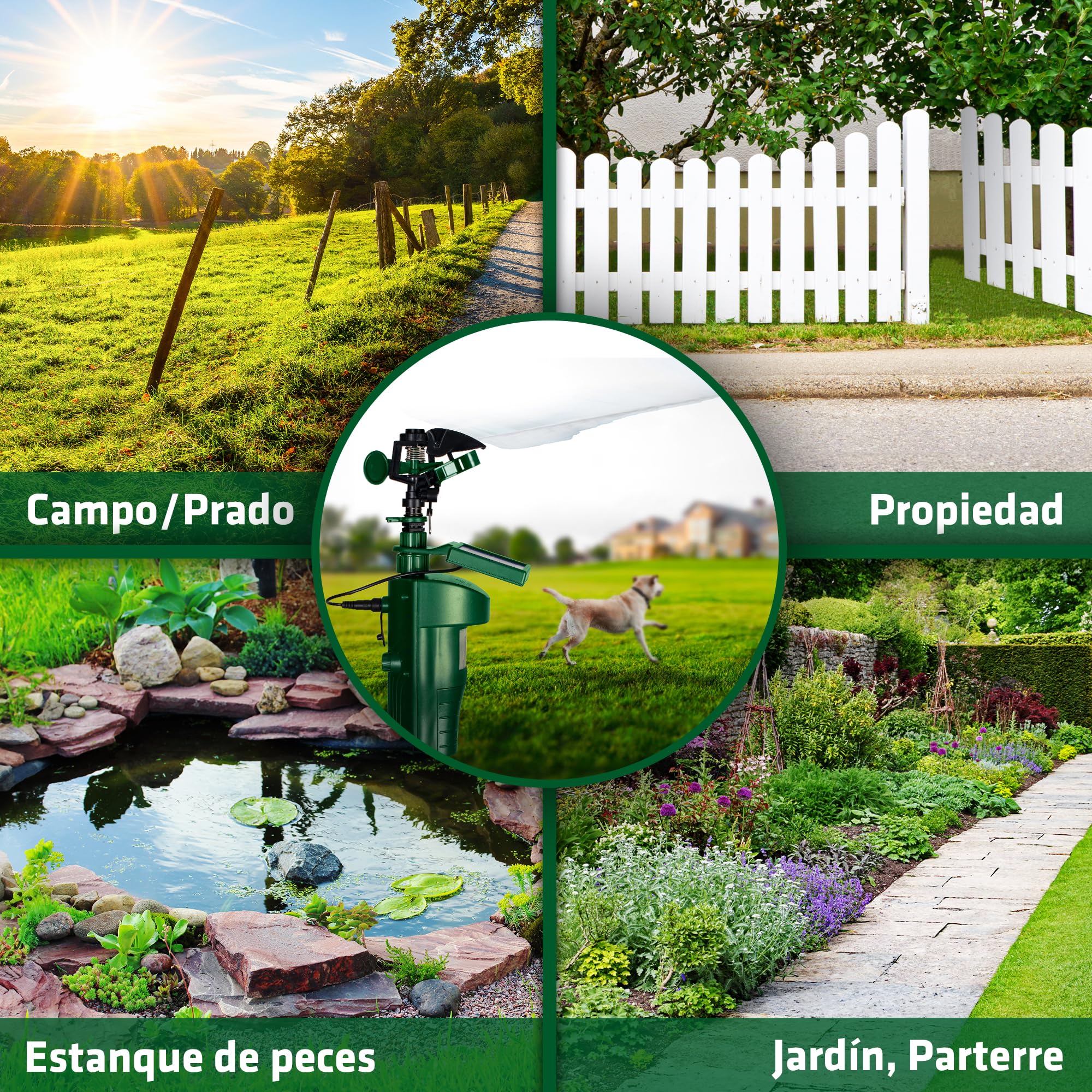 Gardigo® Ahuyentador Gatos Solar con Rociador, Espantapajaros Exterior, Aspersor de Agua Espanta Animales Sensor Movimiento, Ahuyentador Palomas, Repelente Perros, Repelente Gatos | Alcance 10 m