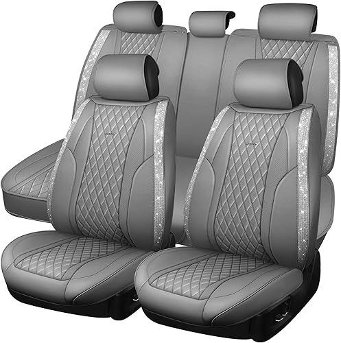 Miniatura 10 de CAR PASS Fundas de asiento de piel de napa rosa con diamantes brillantes, impermeables, resistentes, antideslizantes, ajuste universal para el 95%