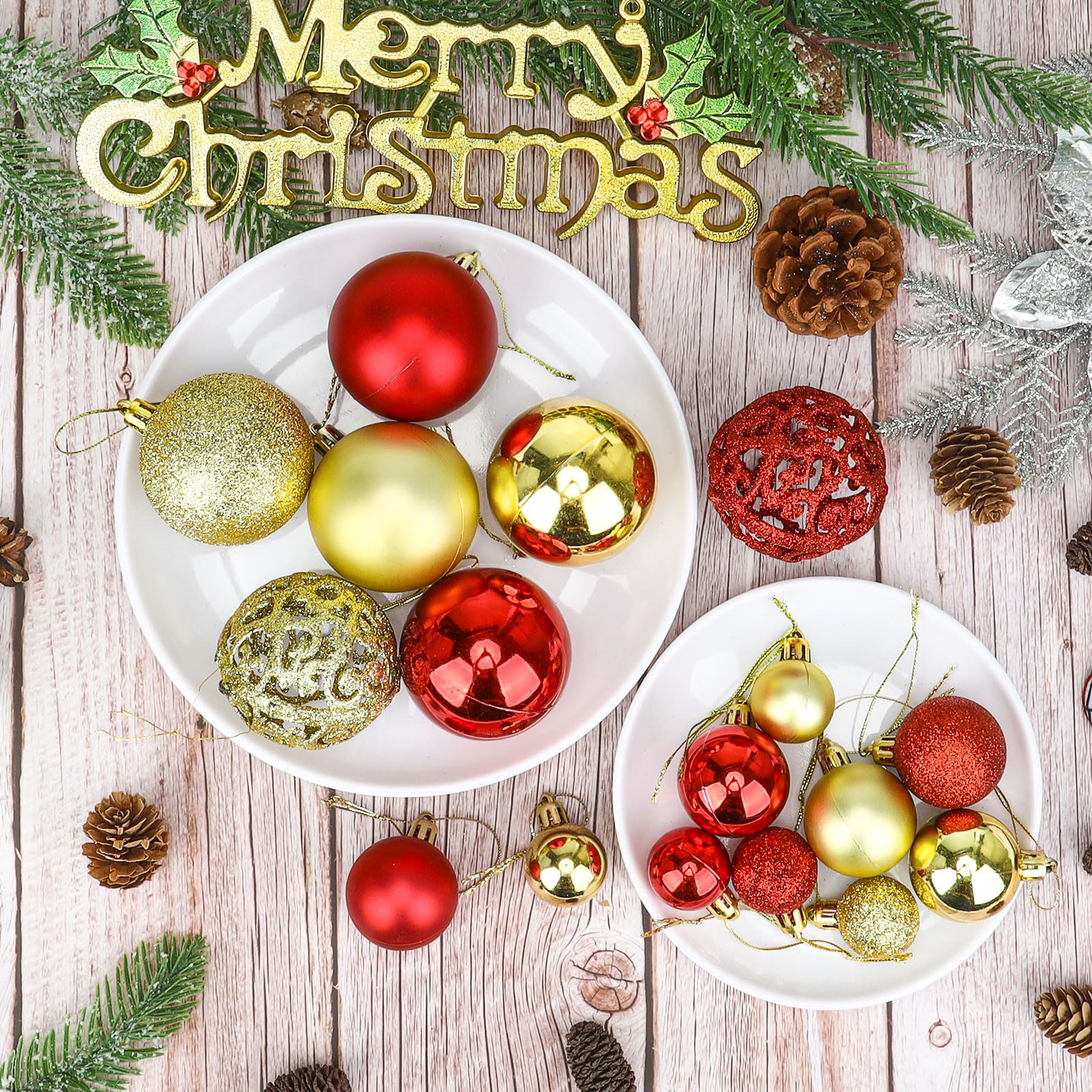 Palline Natalizie 101 Pezzi - 4 Cm, Plastica Infrangibile, 3 Finiture (Lucido, Opaco, Glitter) - Blu - Foto 12