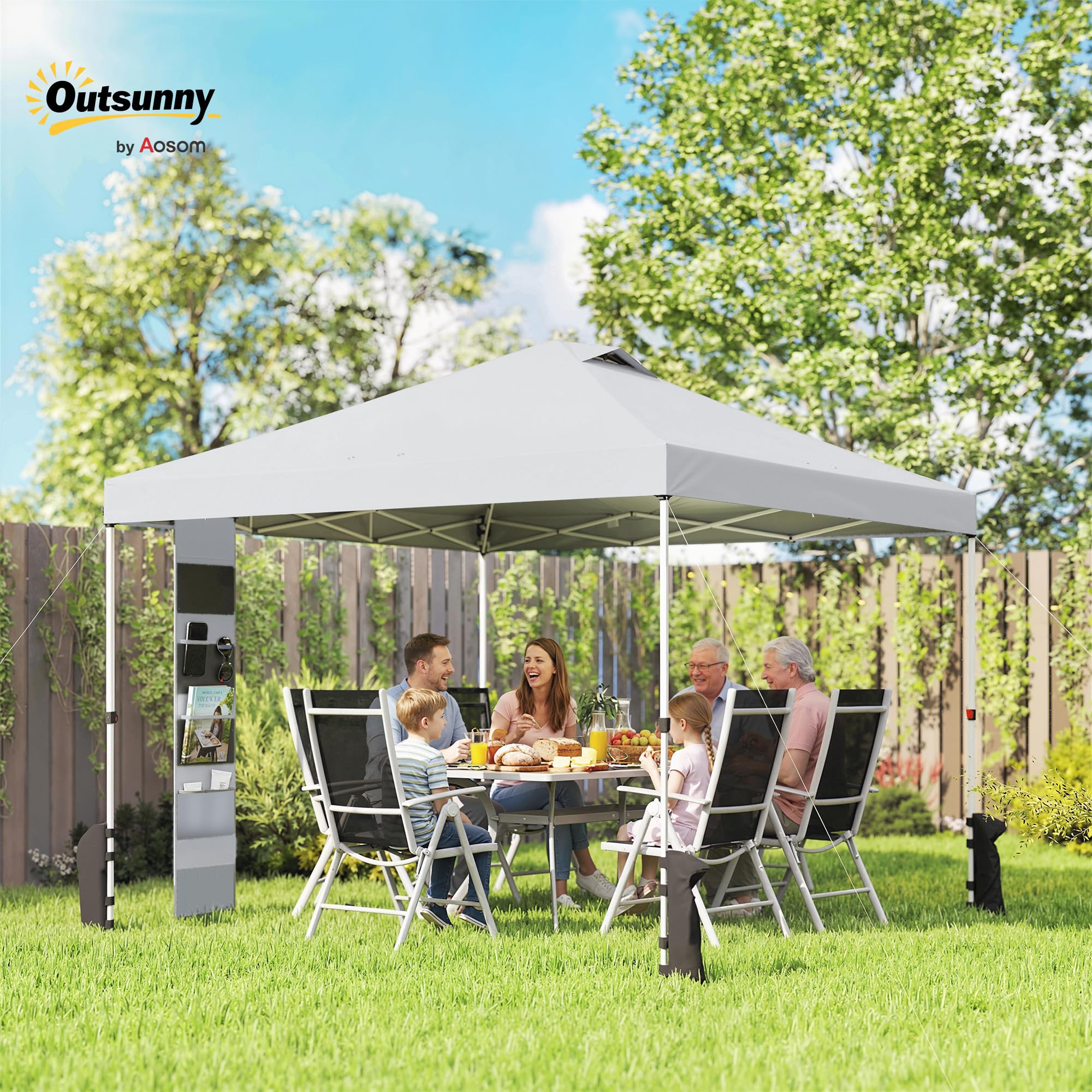 Outsunny Tonnelle de Jardin 3 x 3 m Pop Up Hauteur Réglable UV50+ Blanc