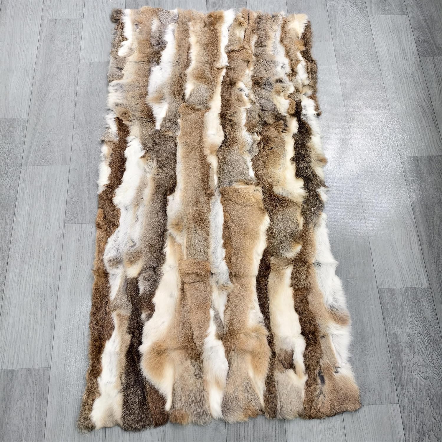 Natural Rabbit Fur Sofa Bed Throw Blanket,Rug,Rabbit Pelt Skin Fur Blankets/Plates Furry Soft Warm Lush Throw Home Decoration Reprocessed DIY Materials (21.65" x 43.3" Tan) - Image 3