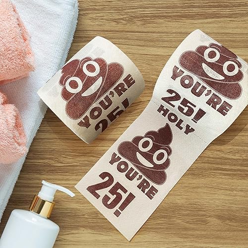 Miniatura 6 de Regalos de feliz cumpleaños 25, rollo de papel higiénico divertido de 3 capas, papel higiénico impreso Holy Poop You're 25, regalo de bromas y