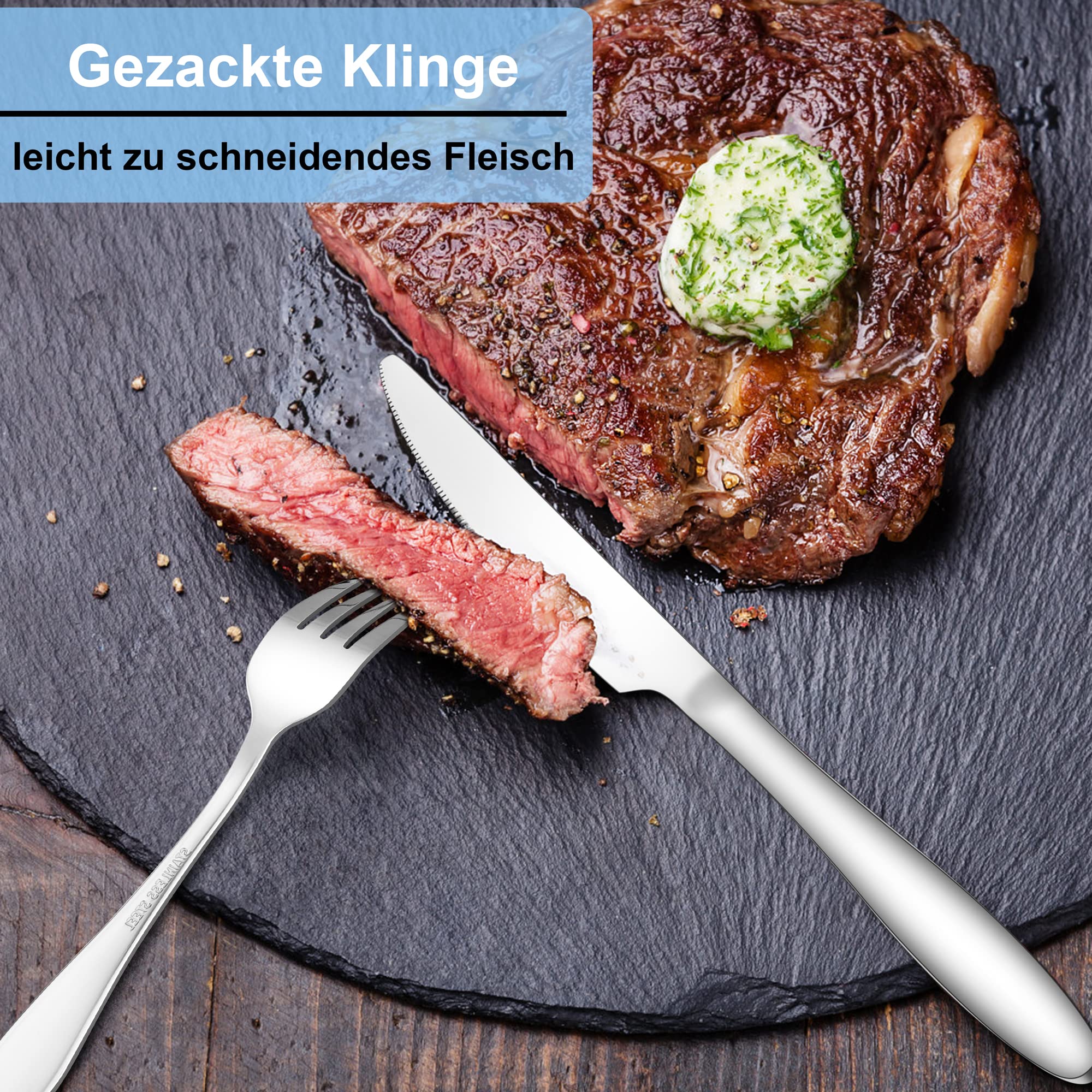 Herogo Set di posate da bistecca, 12 pezzi, coltello da bistecca e forchetta da bistecca per 6 persone, elegante set di coltelli da tavola per casa, feste, ristorante