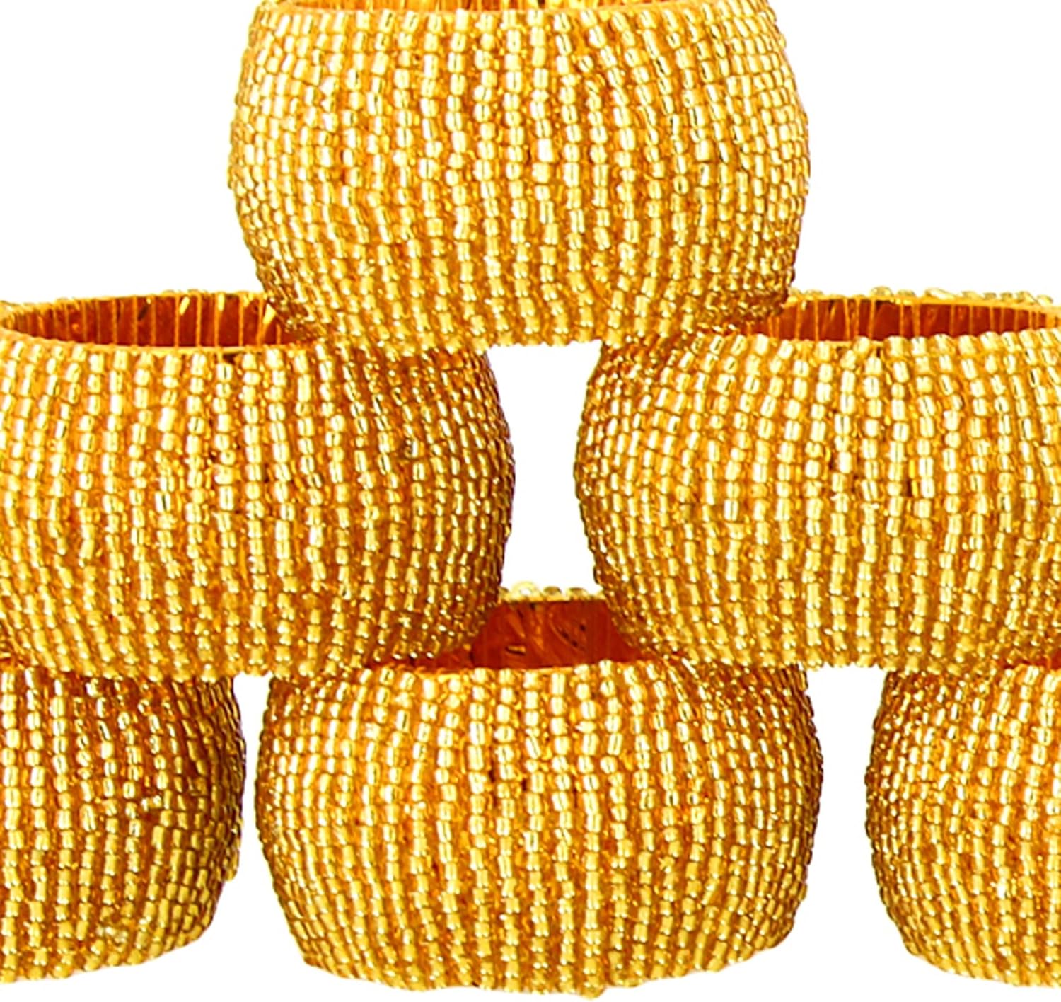Get Popular Offer ShalinIndia Handmade Beaded Napkin Rings, Gold (Set of 12)