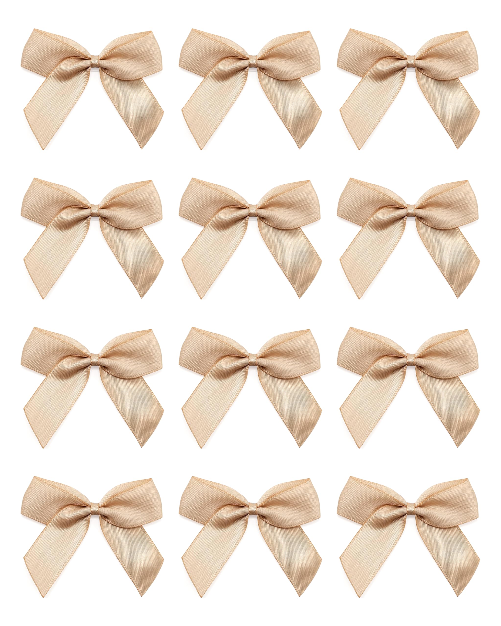 Italian Options Small Satin Ribbon Bows, Self Adhesive Bow Decorations for Crafts, Gift Wrap, Hampers, Hair Bows, Wedding Stationery, Floristry, Christmas, Cakes, Crafting, Champagne, 24 Pack, 5 cm