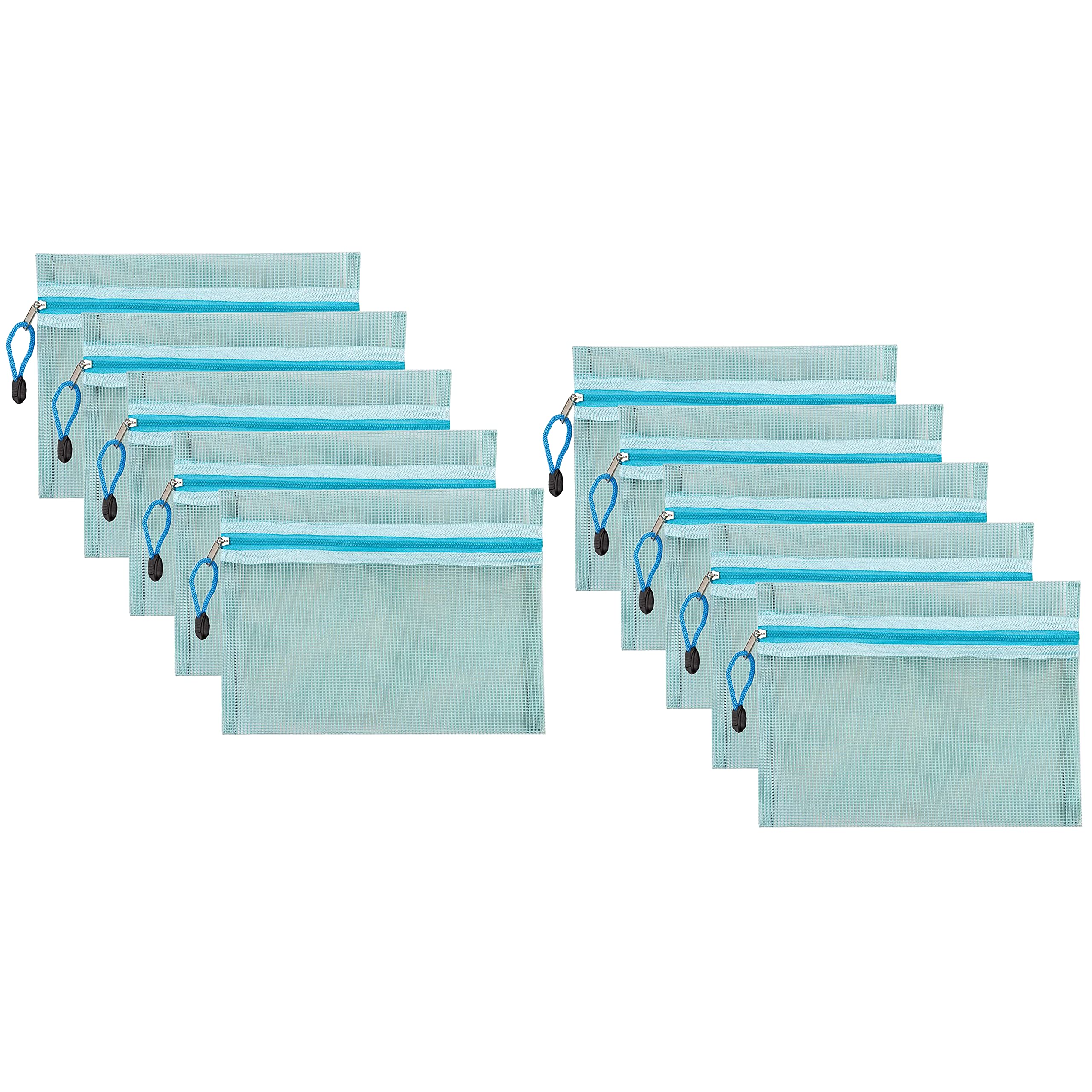 M1SS 10 Pack A5 Blue Zip File Bags, Waterproof PVC Mesh Document Wallets with Secure Zip, Transparent Storage Pouches for Documents, Stationery, School, Office & Travel
