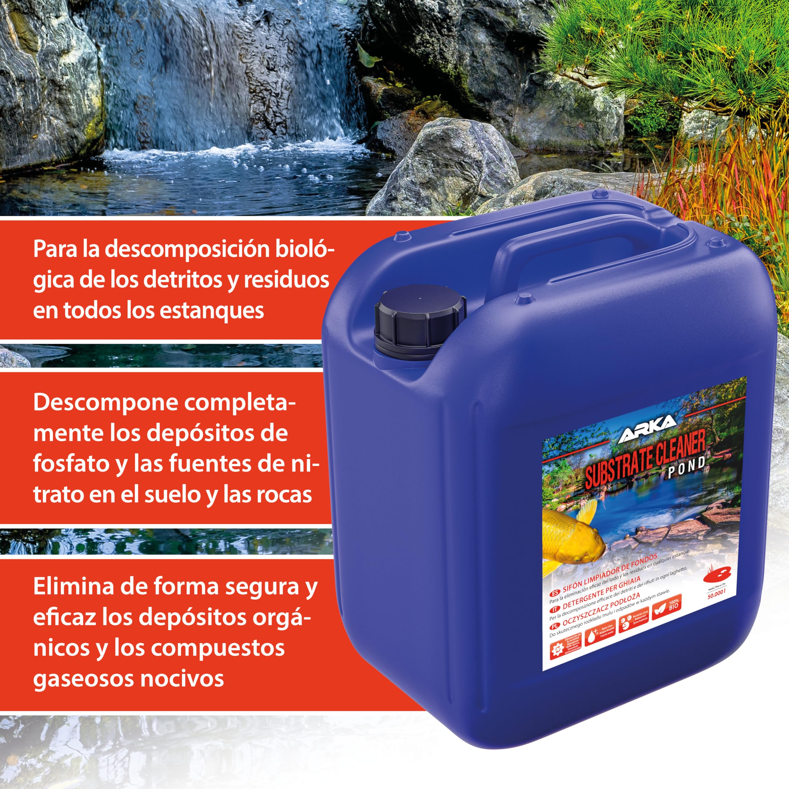 ARKA Pond Substrate Cleaner - 5 L - Fórmula bacteriana para Eliminar eficazmente el mantillo y la Suciedad de los estanques, favorece un ecosistema Sano.