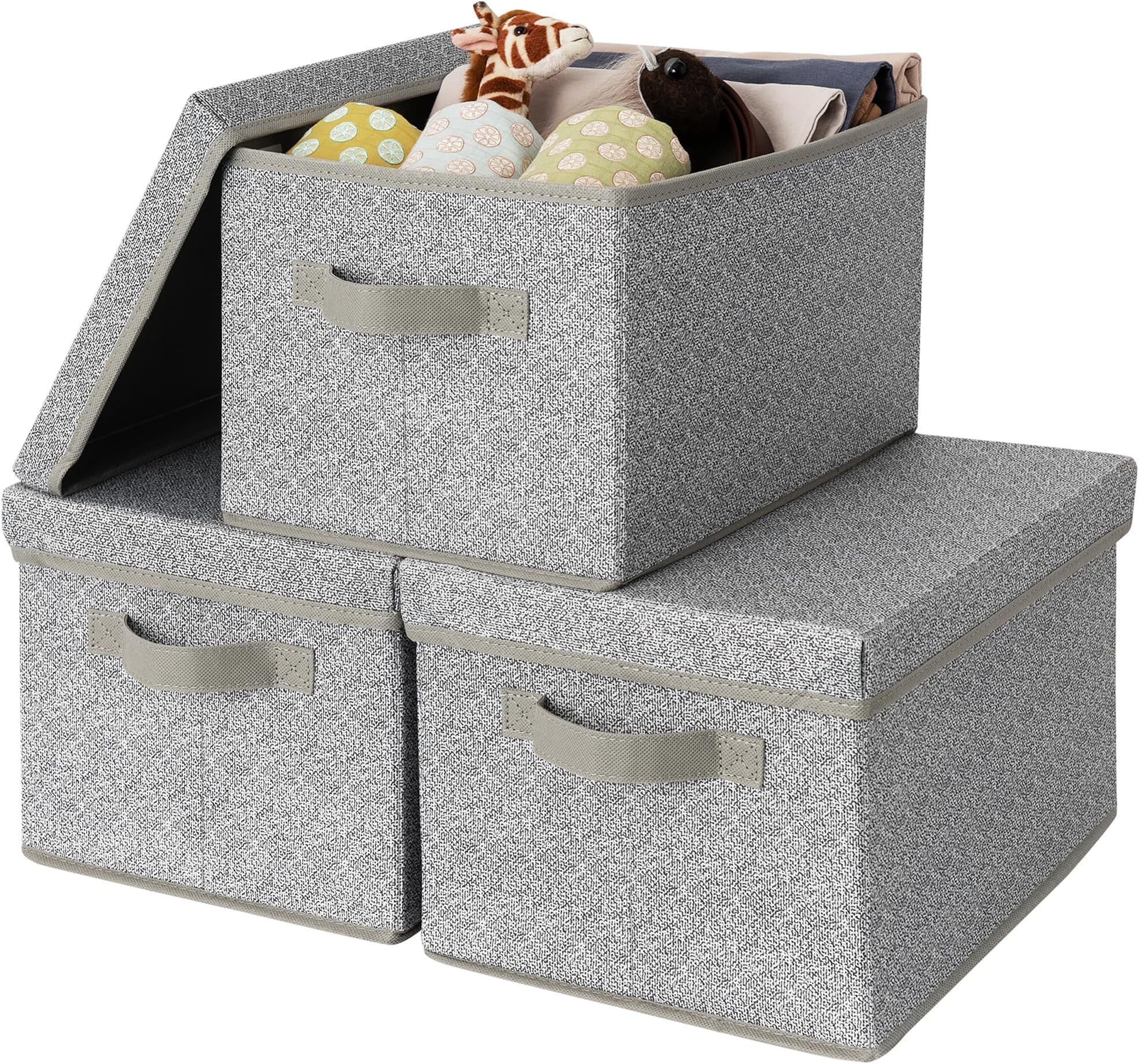 GRANNY SAYS Fabric Storage Boxes with Lids, Pack of 3 Grey Storage Box with Lid, Wardrobe Storage Organiser, Storage Baskets for Shelves, Foldable Storage Box for Bedroom Organising Clothes Toys