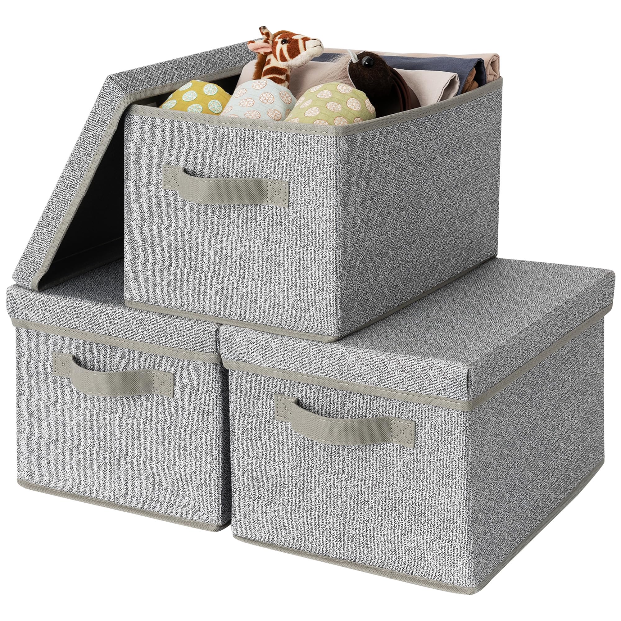 GRANNY SAYS Storage Bins with Lids and Handles, Rectangle Storage Basket, Gray, Large, 3-Pack