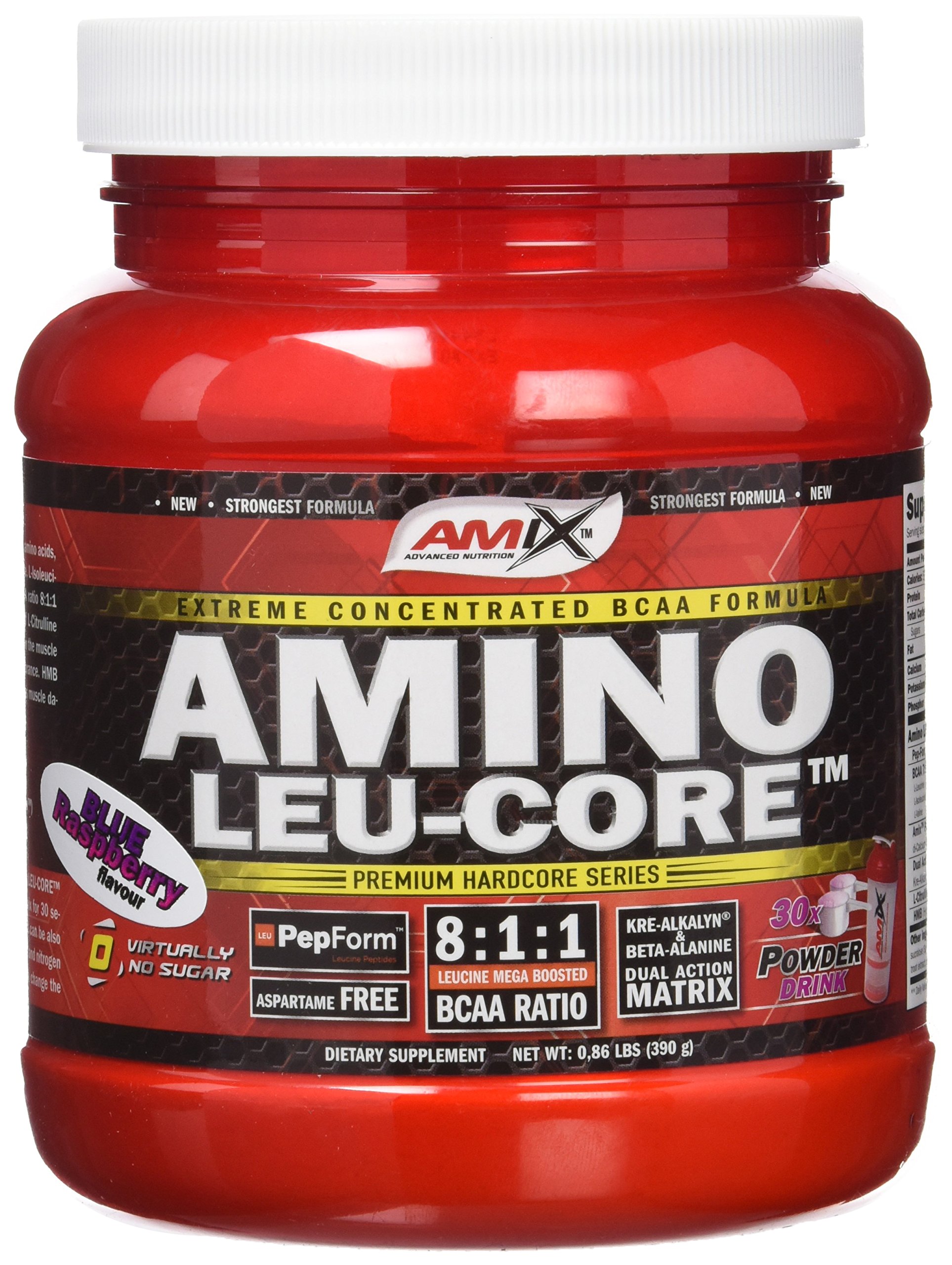 AMIX - Suplemento Alimenticio Amino LeuCore - Aminoácidos Ramificados en Polvo 390 g - Facilita la Recuperación Muscular - Estimula la Síntesis de Proteína - Sabor Arándanos