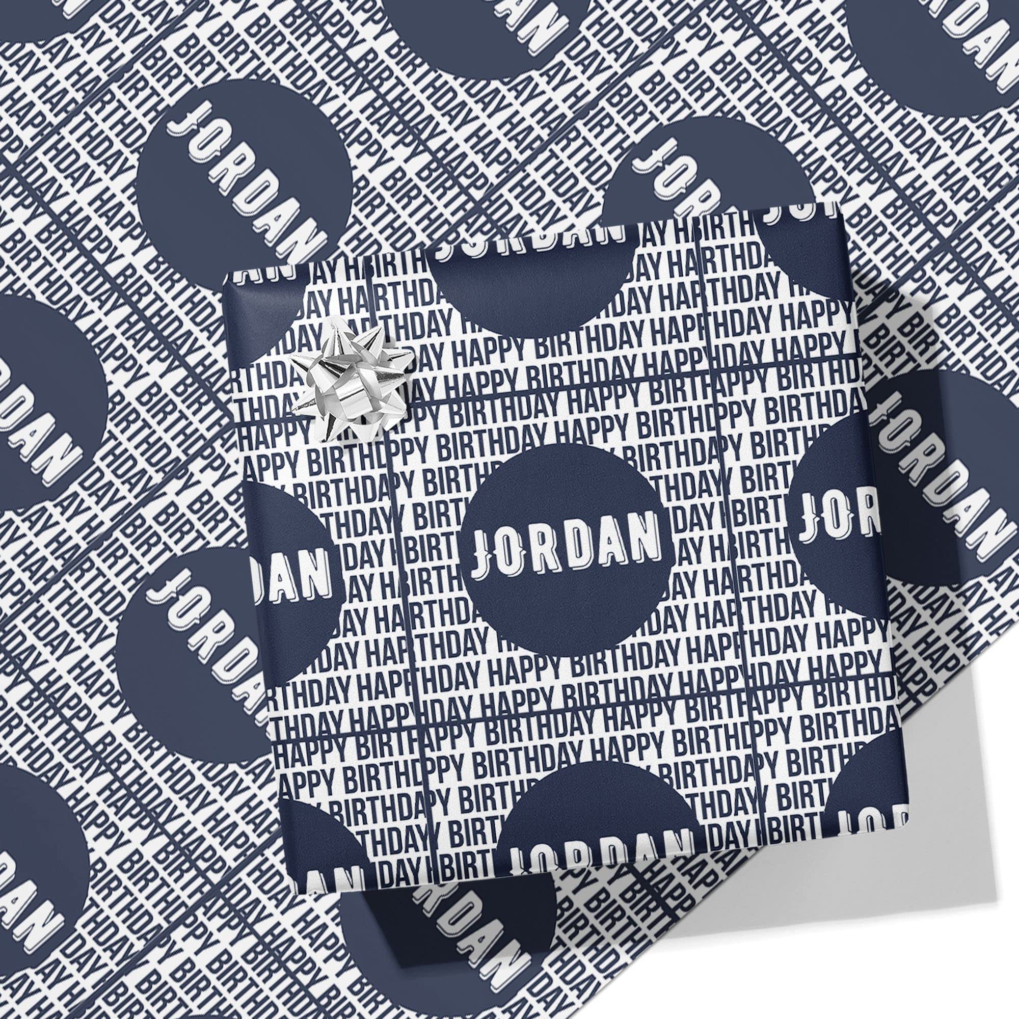 Printster Repeat Happy Birthday Personalised Wrapping Paper - Add Any Name-A1 Sheet - 594mm x 840mm-Blue