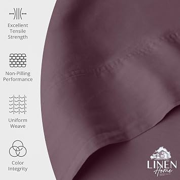 Linen Home 100% Cotton Percale 1 Flat Sheet, Queen Size - Crisp, Cool and Long Staple Strong Bed Linen, Luxury Breathable Sheet, Vintage Violet