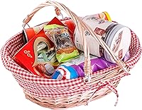 Vista 12 de Vintiquewise Cesta de pan ovalada de mimbre para servir, cesta de frutas para encimera de cocina, forro de cuadros rojos y blancos, asas, cesta
