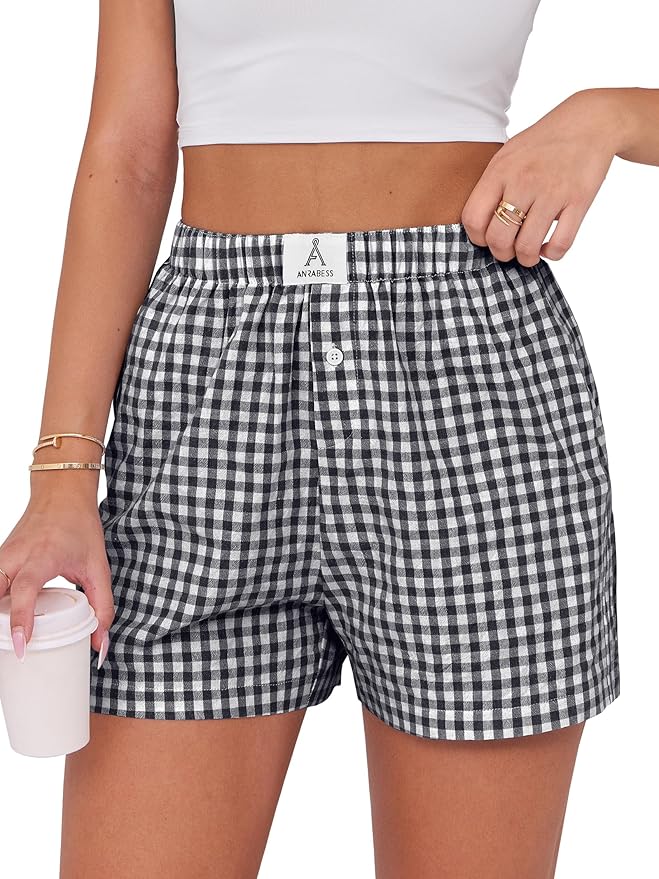 Boxer Shorts for Women Gingham Pajama