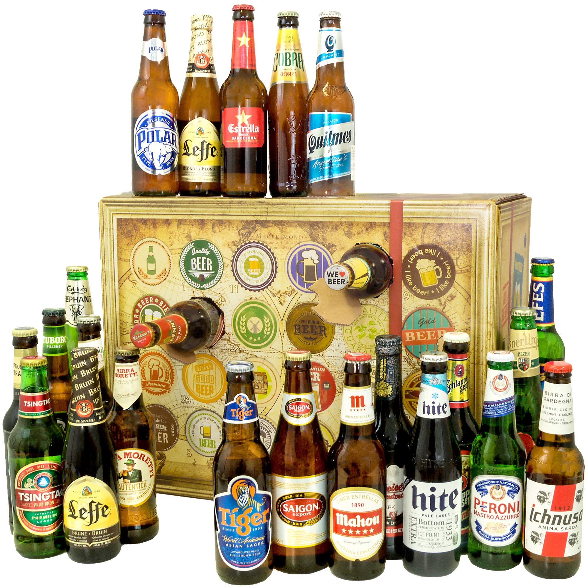 Bier-Adventskalender, 24 Biere aus aller Welt, inkl. Geschenkbox, MEHRWEG (24 x 0.33 l)