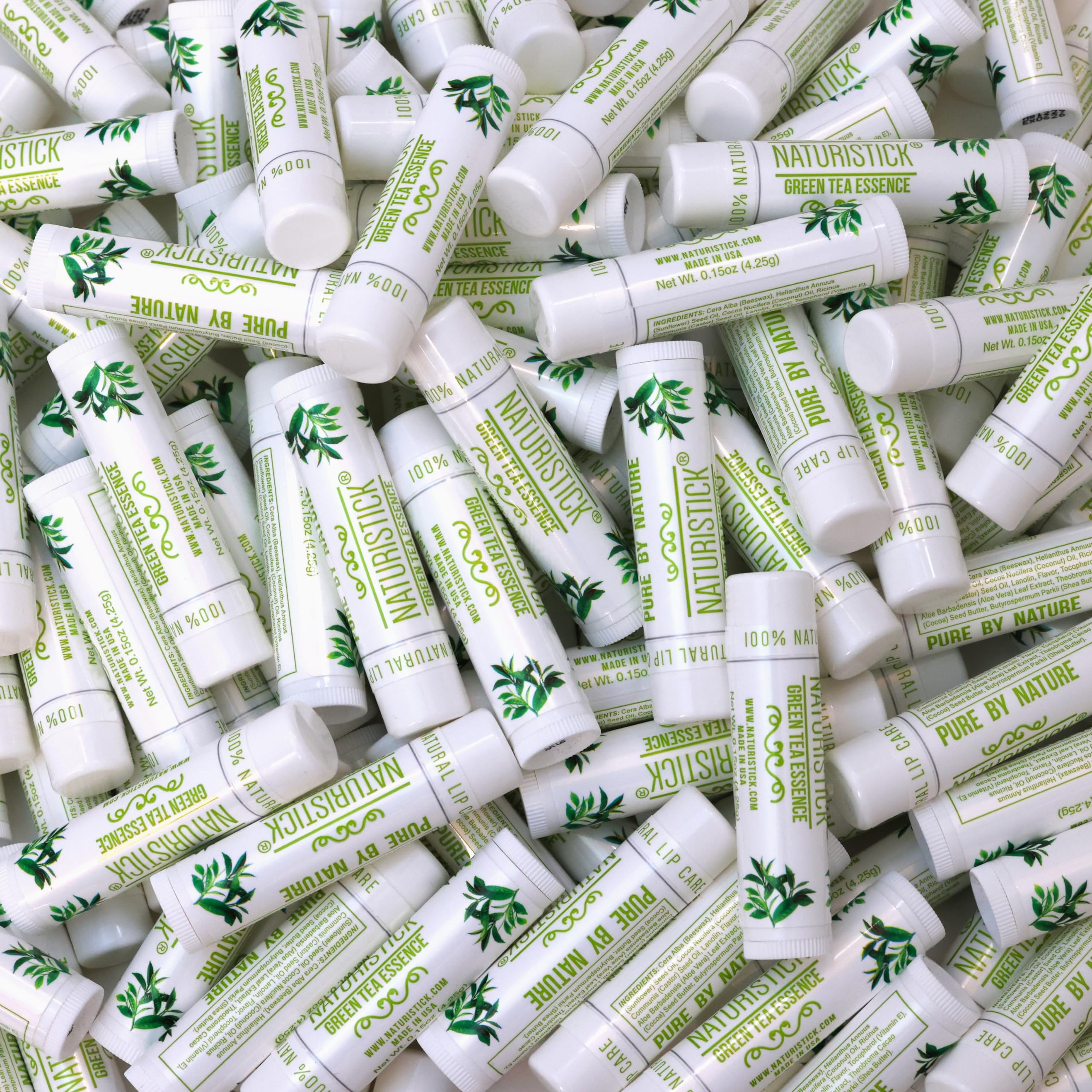 150-Pack Lip Balm in Bulk by Naturistick. Green Tea Scent. 100% Natural Ingredients. Best Beeswax Chapstick for Dry, Chapped Lips. Made in USA