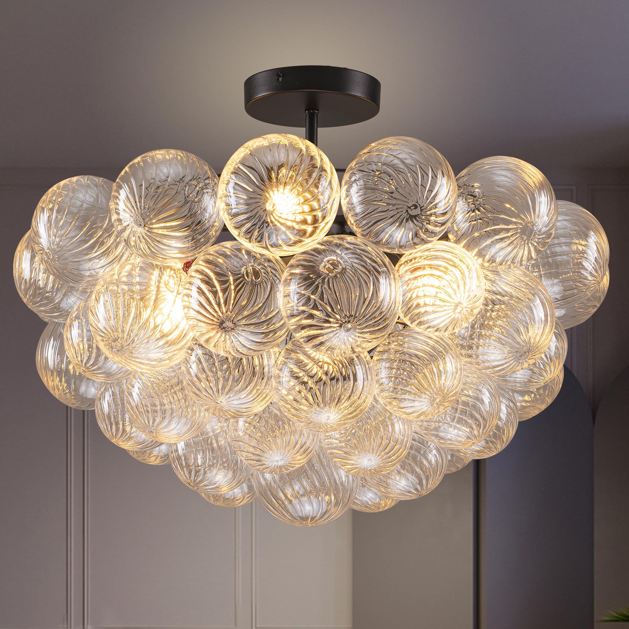 BeyPan Cluster Bubble Glass Ball Chandelier Black Finish and Clear ...