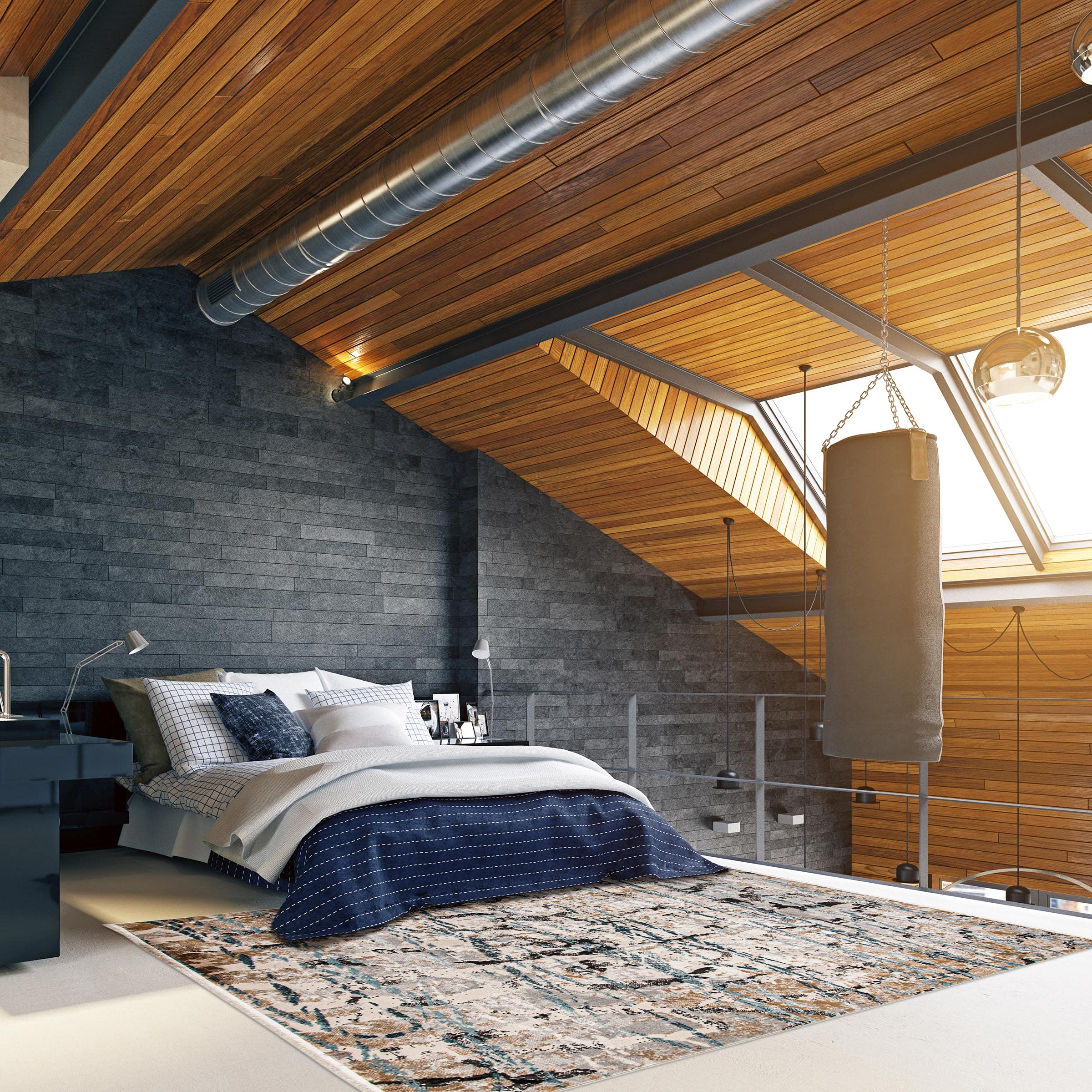 eCarpet Gallery Modern Abstract Indoor Area Rug, 3'11" x 5'11" Blue, Grey Carpet, 346990