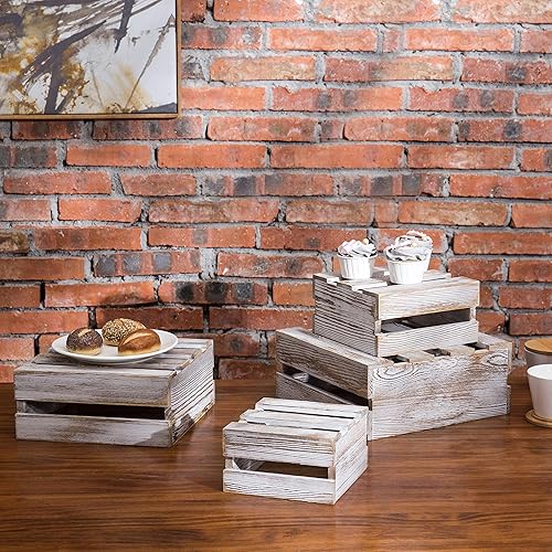 Miniatura 3 de MyGift Soportes de madera encalada para cupcakes, elevadores decorativos para postres o aperitivos, cajas de almacenamiento de madera anidadas,