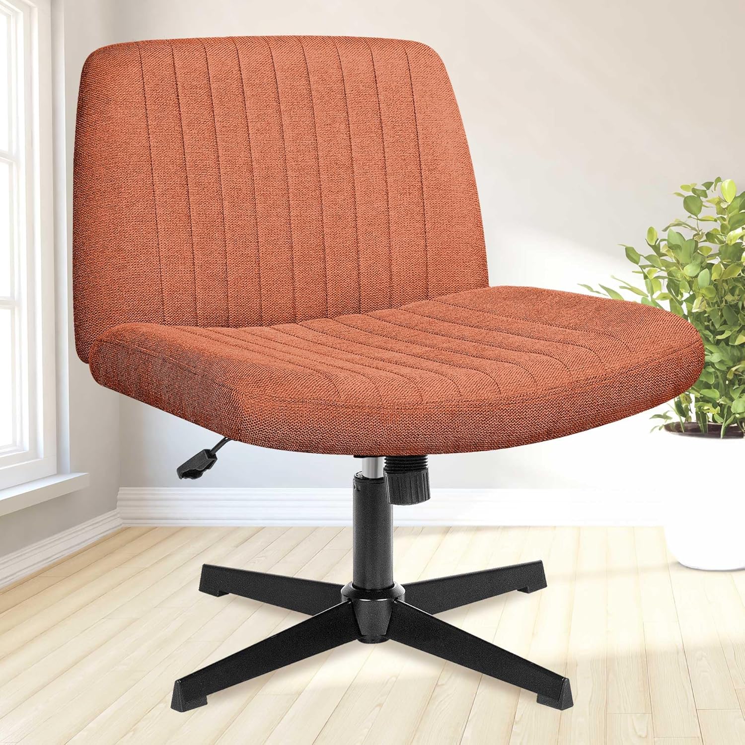 NEO CHAIR Criss Cross Chair No Wheels Armless Cross Legged Office Desk Wide Comfy Vanity Makeup Chair Adjustable Computer Task for Home Office Fabric (Brown)