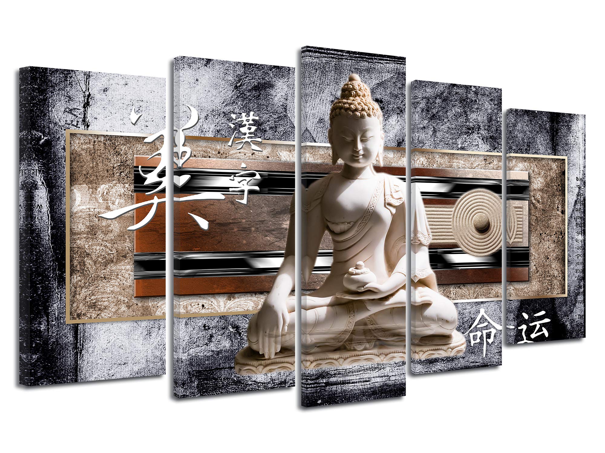Declina, Quadro Decorativo da Parete per Soggiorno Moderno, cornici Decorative da Parete, Quadro Decorativo Buddha Zen, Marrone, 220x120 cm