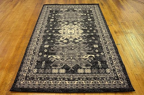 Miniatura 11 de Unique Loom Heriz Collection Alfombra de área parcial, Polipropileno, Negro