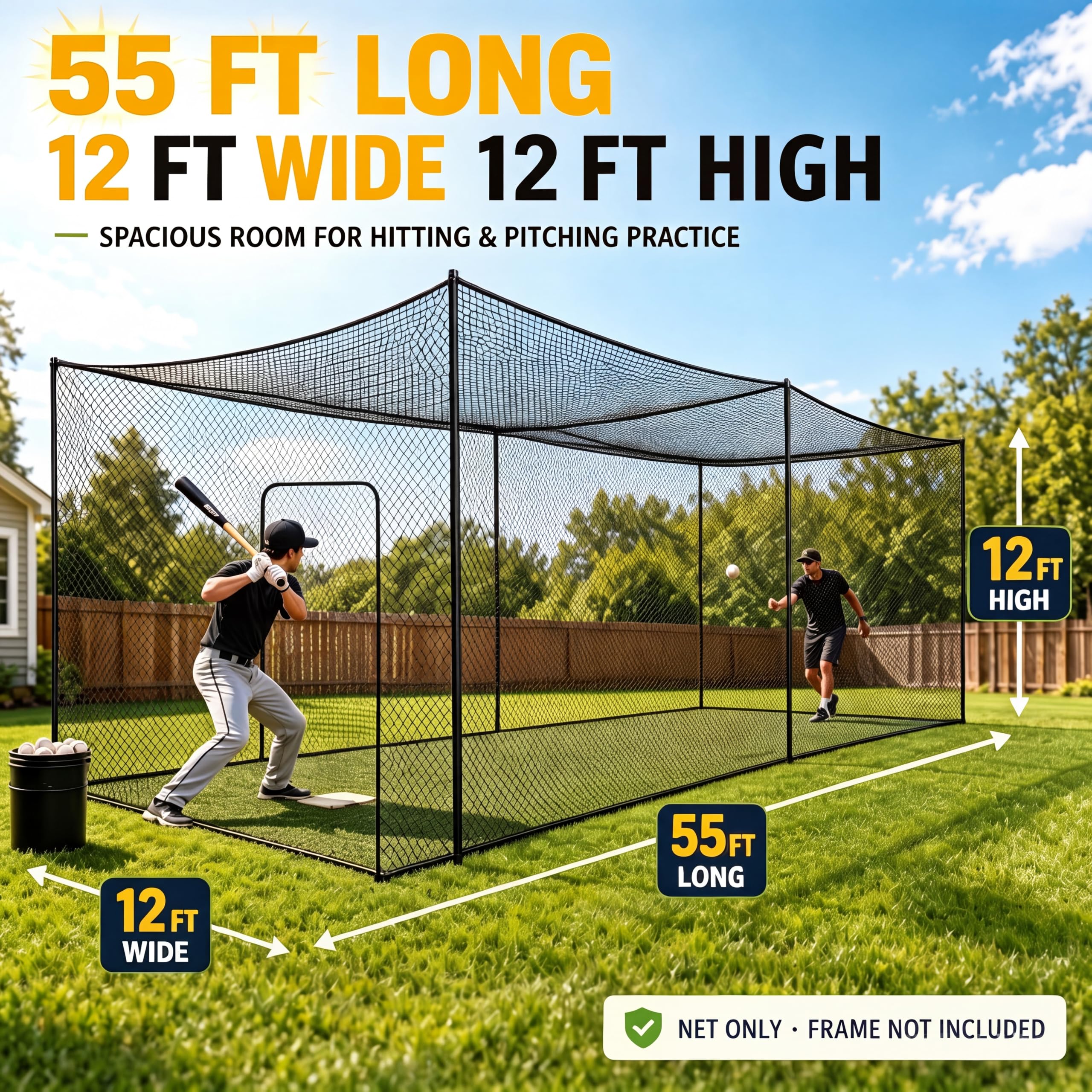 Syhood Baseball-Schlagkäfignetz, strapazierfähig, Cricket-Softball-Schlagübungsnetz, tragbarer Pitching-Käfig, Training, Sport, Barriere-Netz, Bildschirm für Hinterhof, Outdoor (Rahmen Nicht im