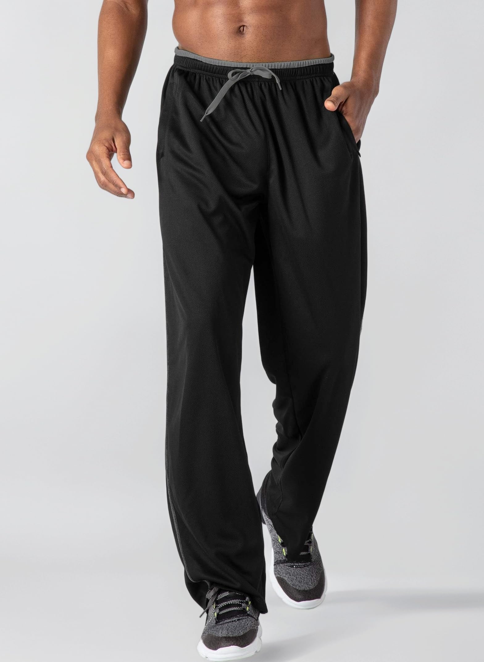 Men's Tracksuit Bottoms Open Hem Quick Dry Mesh Joggers Lightweight Sport Trousers Loose Fit Gym Sweatpants with Zip Pockets
