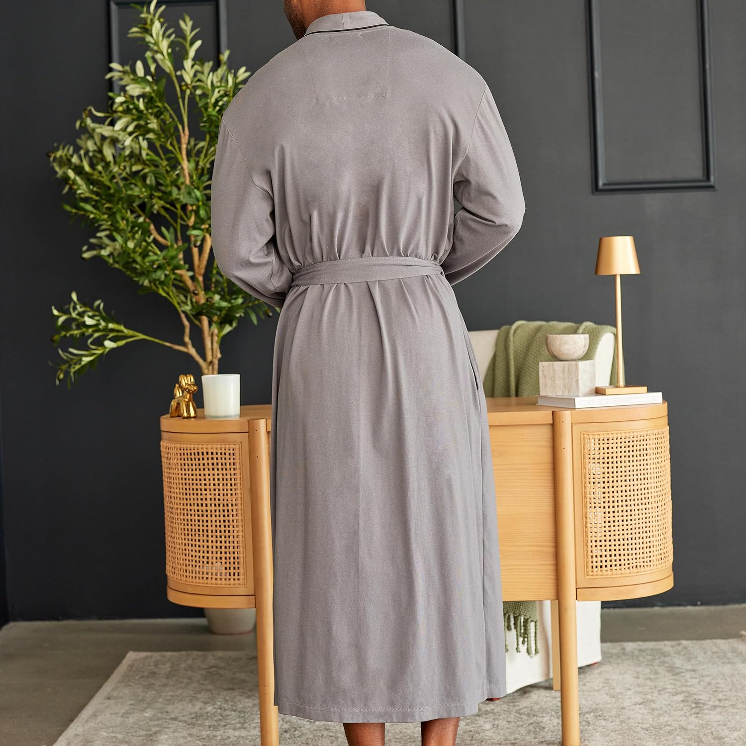 Alexander Del Rossa Mens Robe, Mens Bathrobe with Pockets, Soft Lightweight Cotton Robe for Men