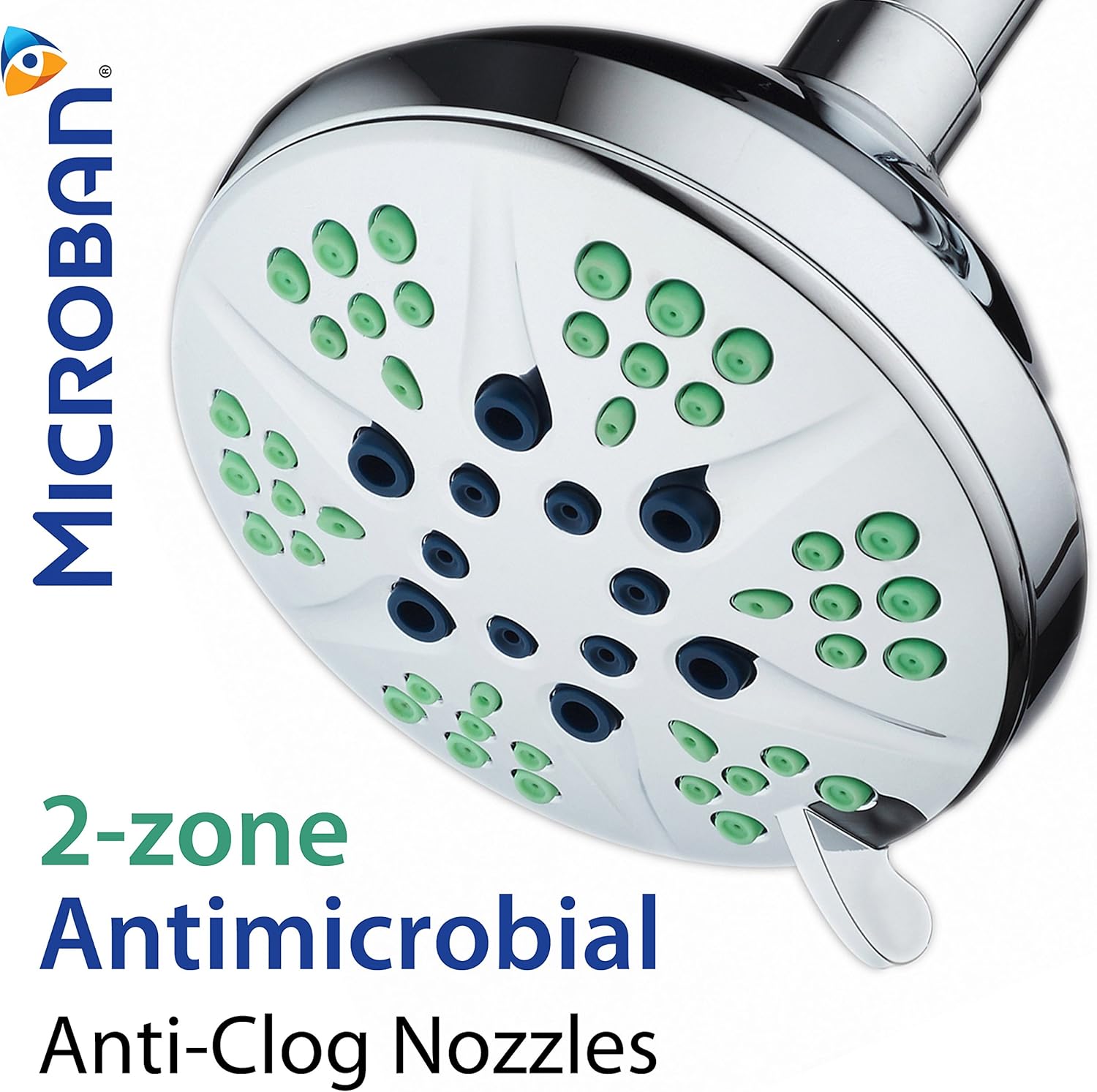 Hotel Spa Notilus Pure-Clean High-Pressure Giant 4.3" Luxury Shower Head- 6 settings, 2-zone Anti-Clog Nozzles, Angle-Adjustable Metal Ball Joint Connection/All-Chrome Finish
